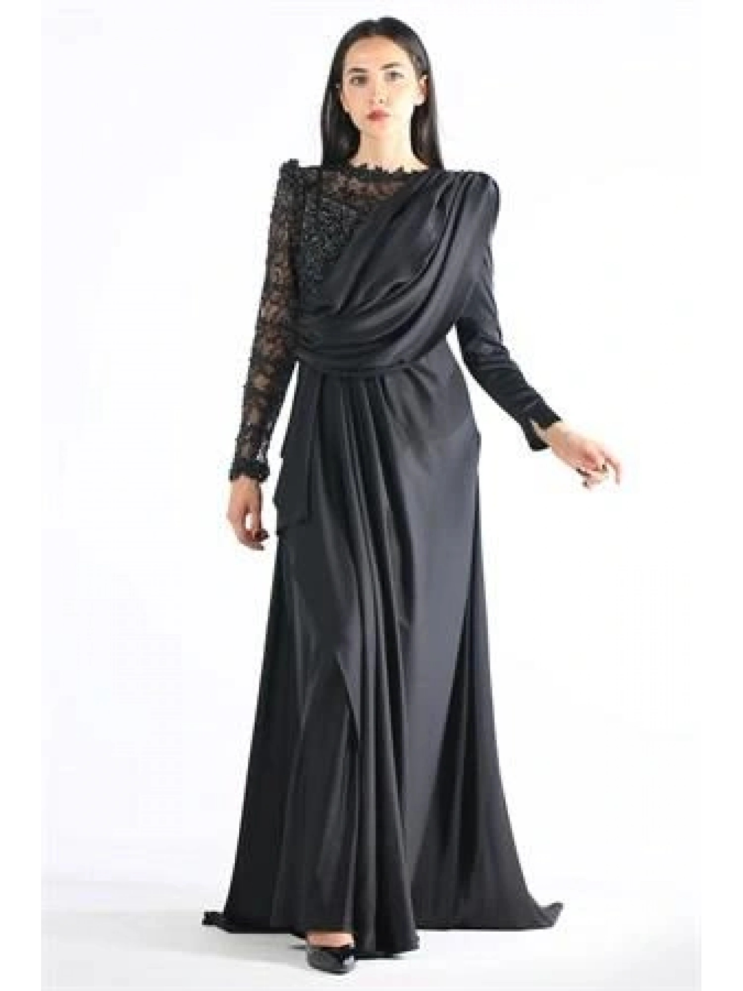 Kenzel Siyah Tesettür Abiye Elbise (KENZEL-1070)