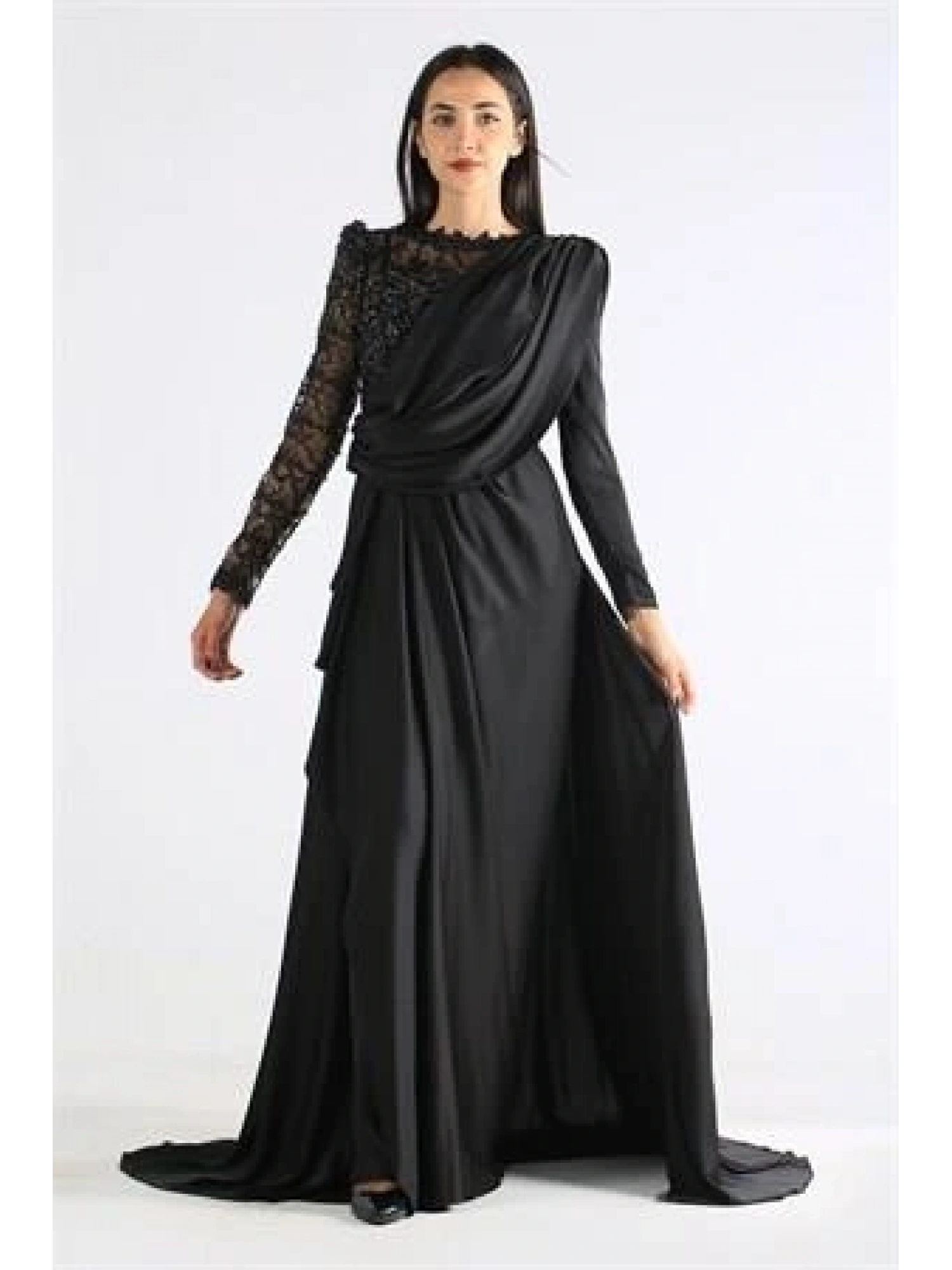 Kenzel Siyah Tesettür Abiye Elbise (KENZEL-1070)