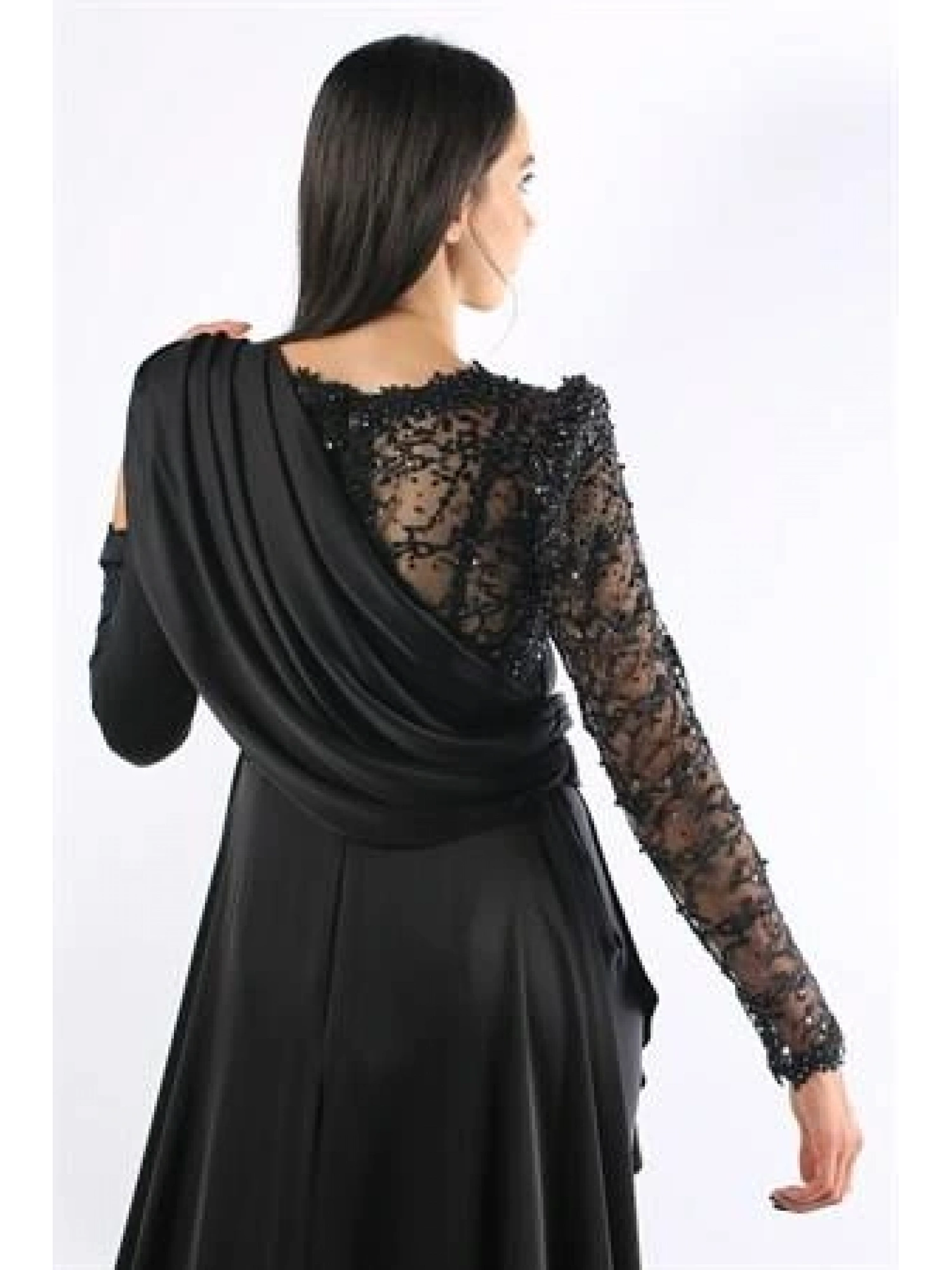 Kenzel Siyah Tesettür Abiye Elbise (KENZEL-1070)