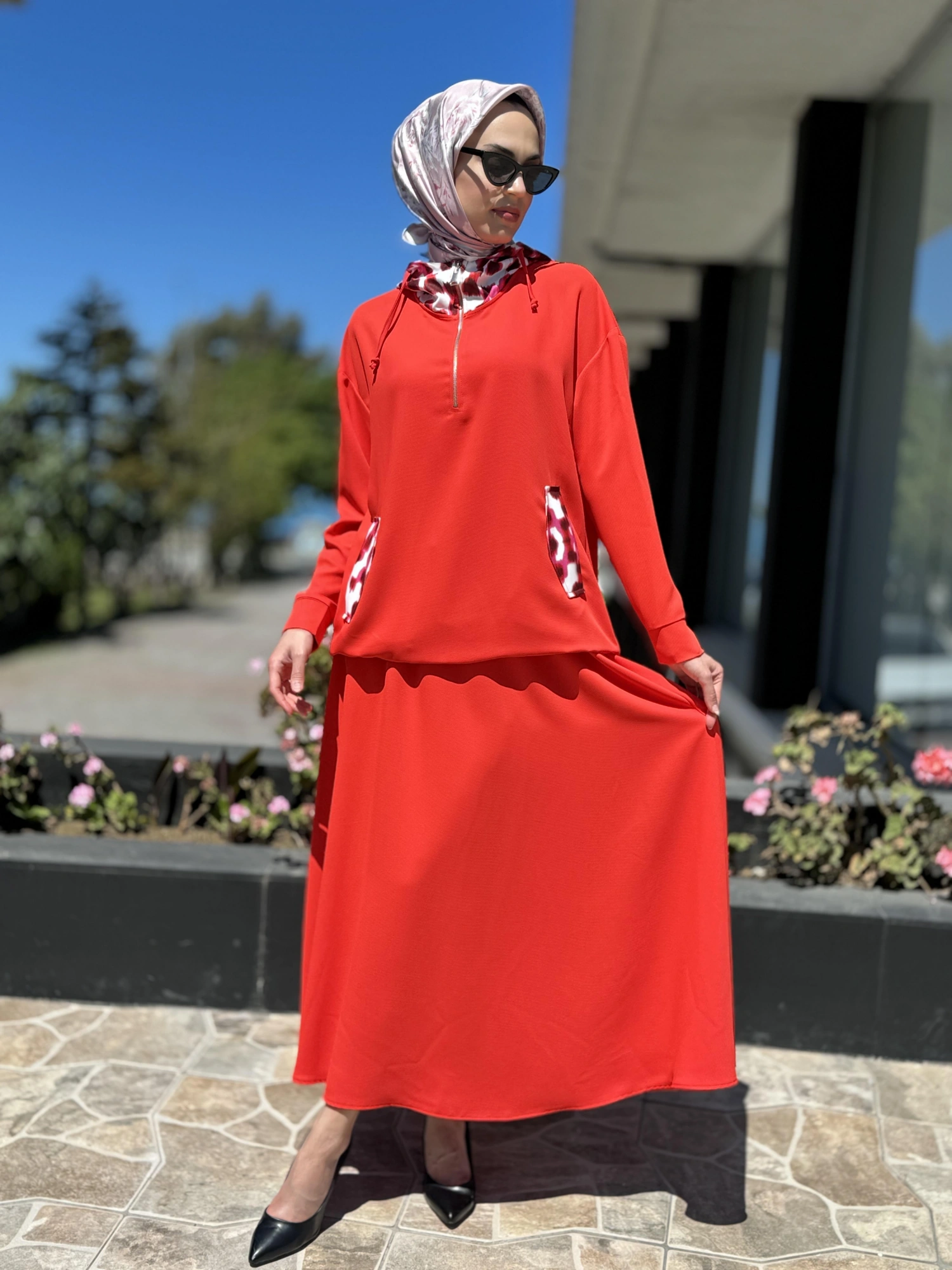 Lisa Kapüşonlu Tunik Etek Takım 3032