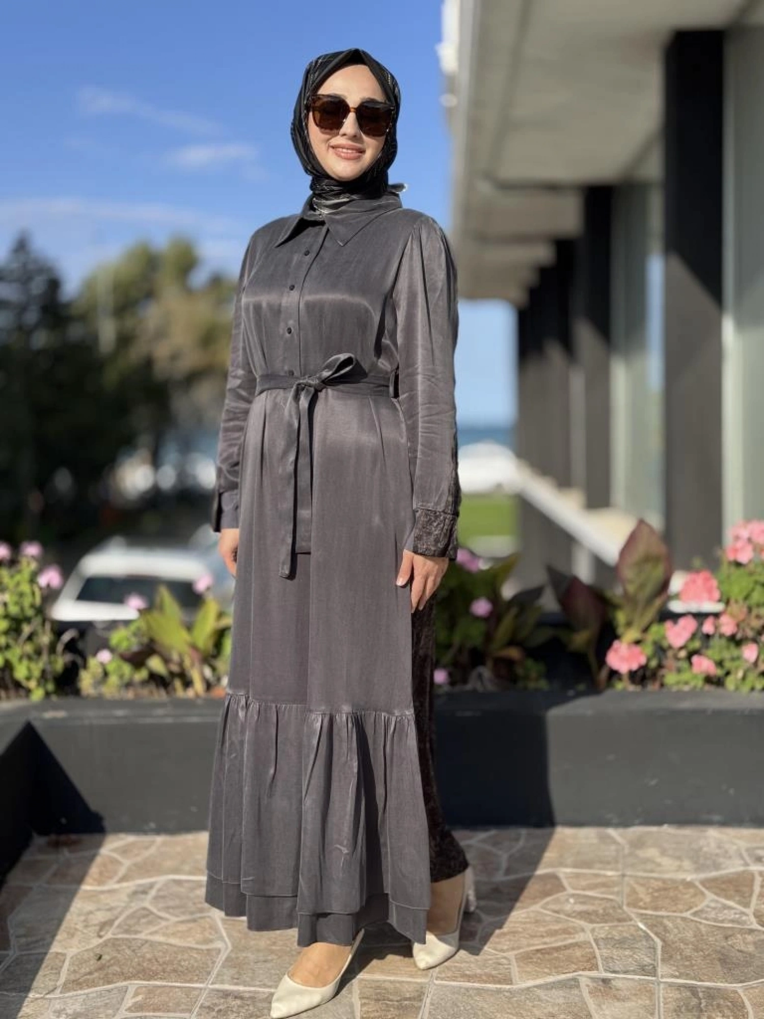 Misswhence Arkası Desenli Yarım Çıtçıt Kapamalı Cupra İpek Elbise 38827