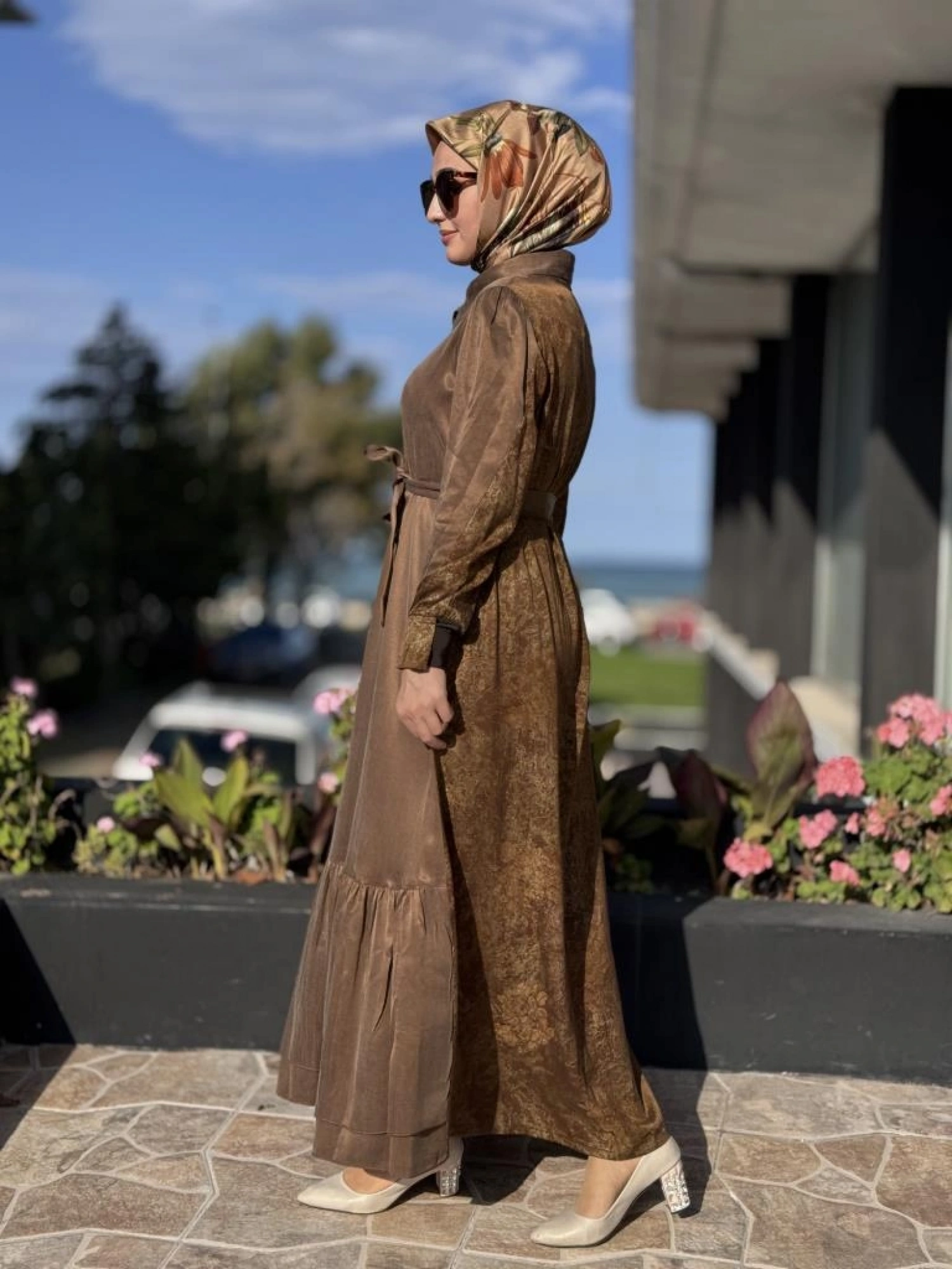 Misswhence Arkası Desenli Yarım Çıtçıt Kapamalı Cupra İpek Elbise 38827