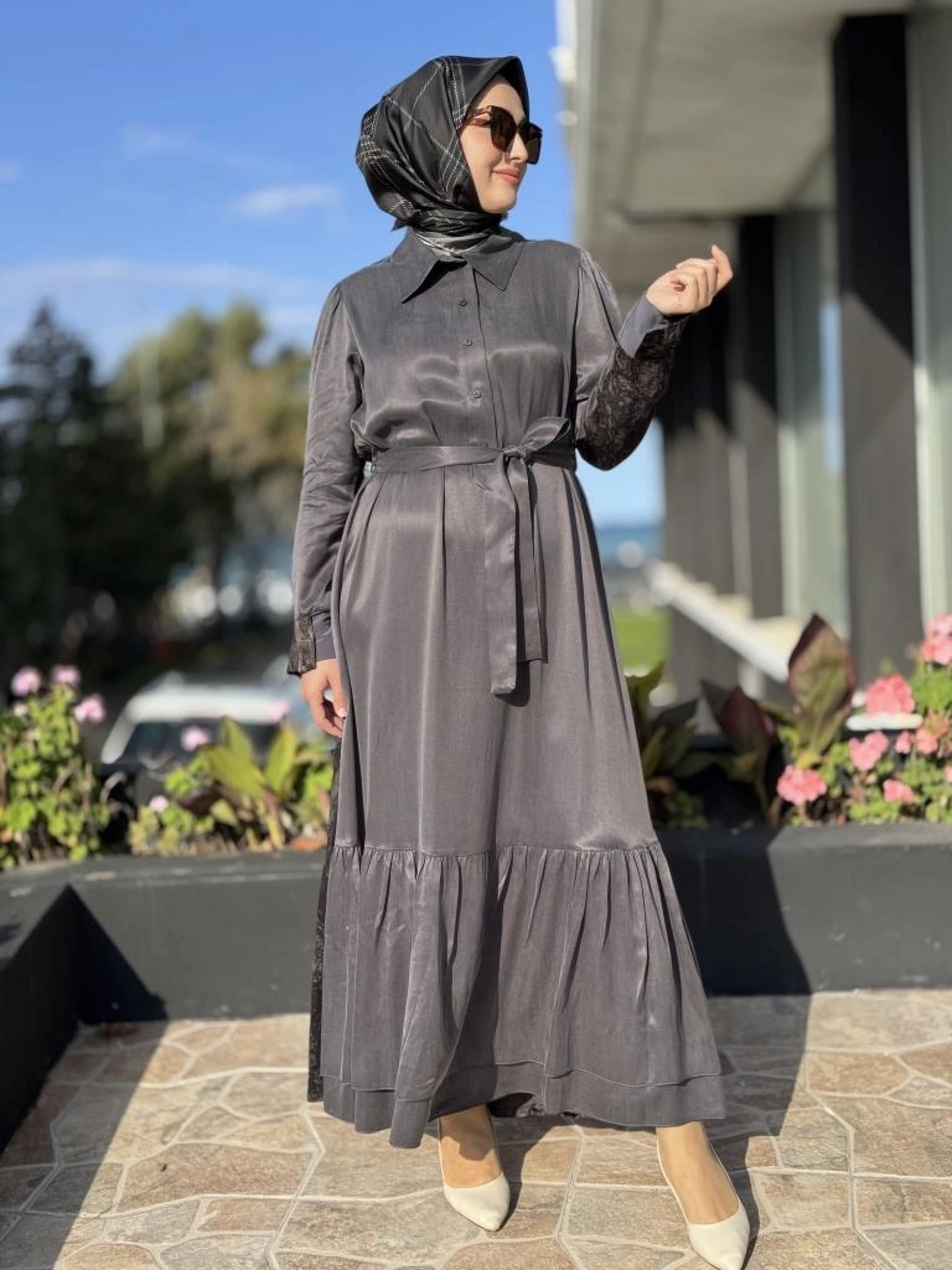 Misswhence Arkası Desenli Yarım Çıtçıt Kapamalı Cupra İpek Elbise 38827