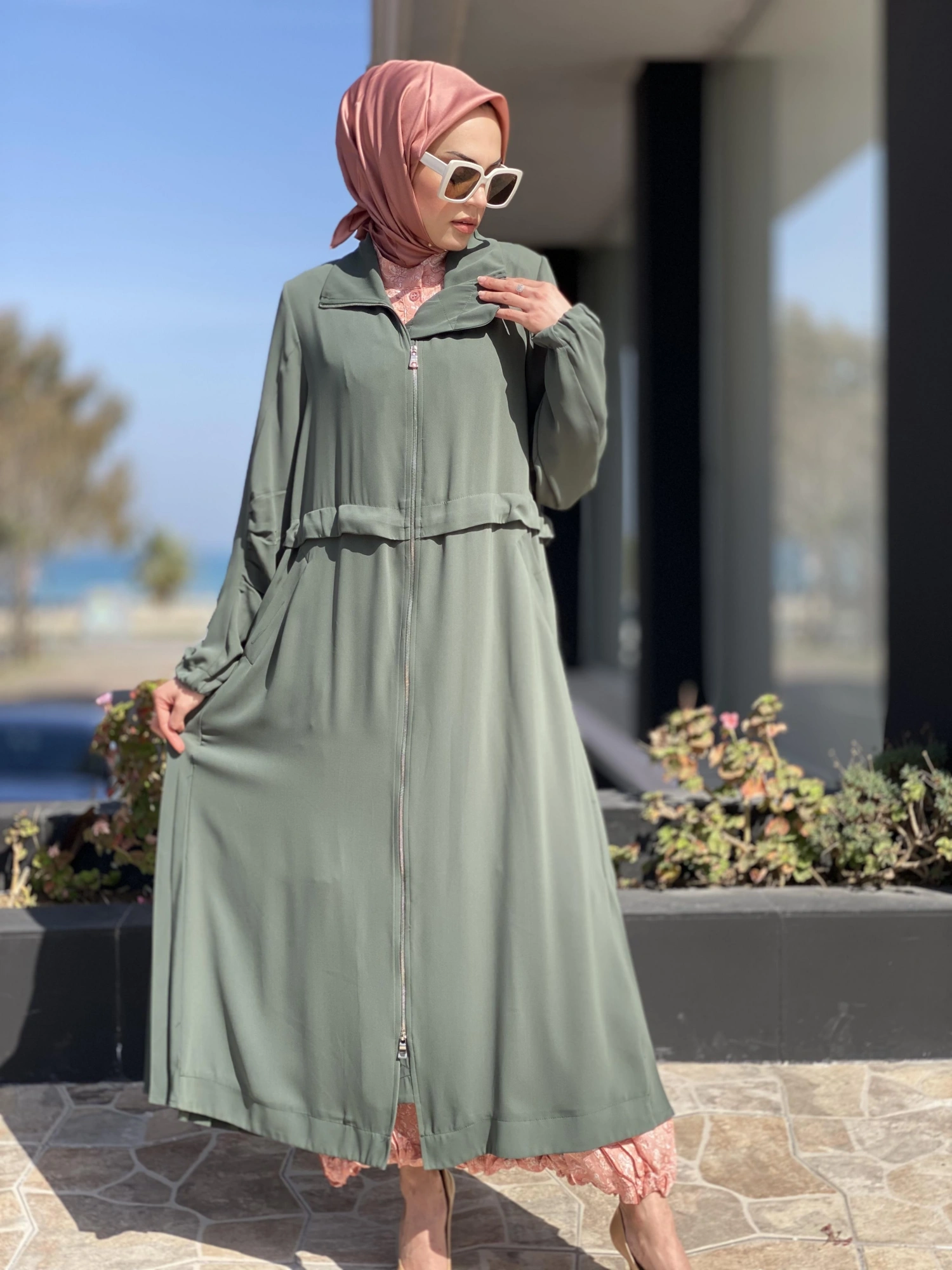 Misswhence Arkası Pliseli Fermuarlı Pardesü 35516