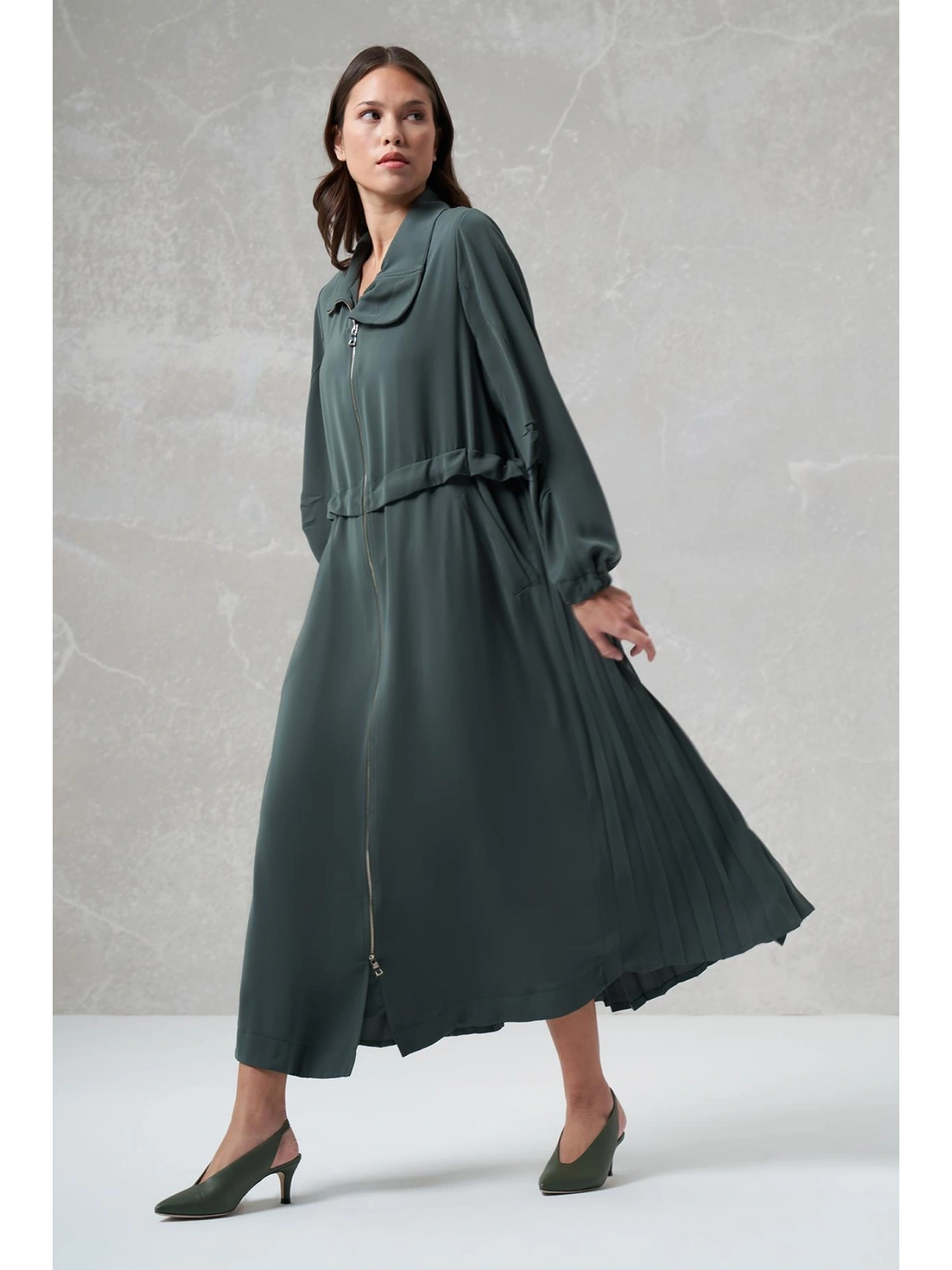 Misswhence Arkası Pliseli Fermuarlı Pardesü 35516