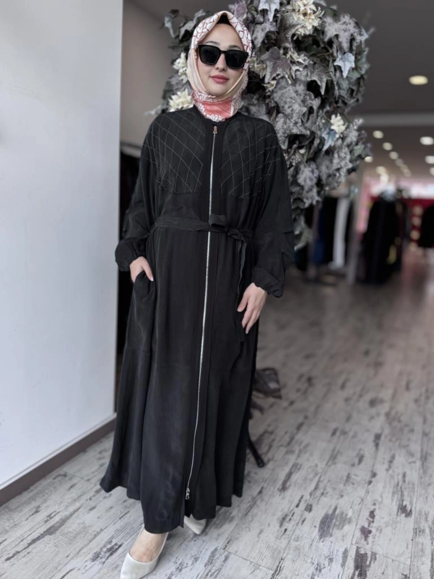 Misswhence Baklava Desen Detaylı Cupra İpek Pardesü / Ferace 37520