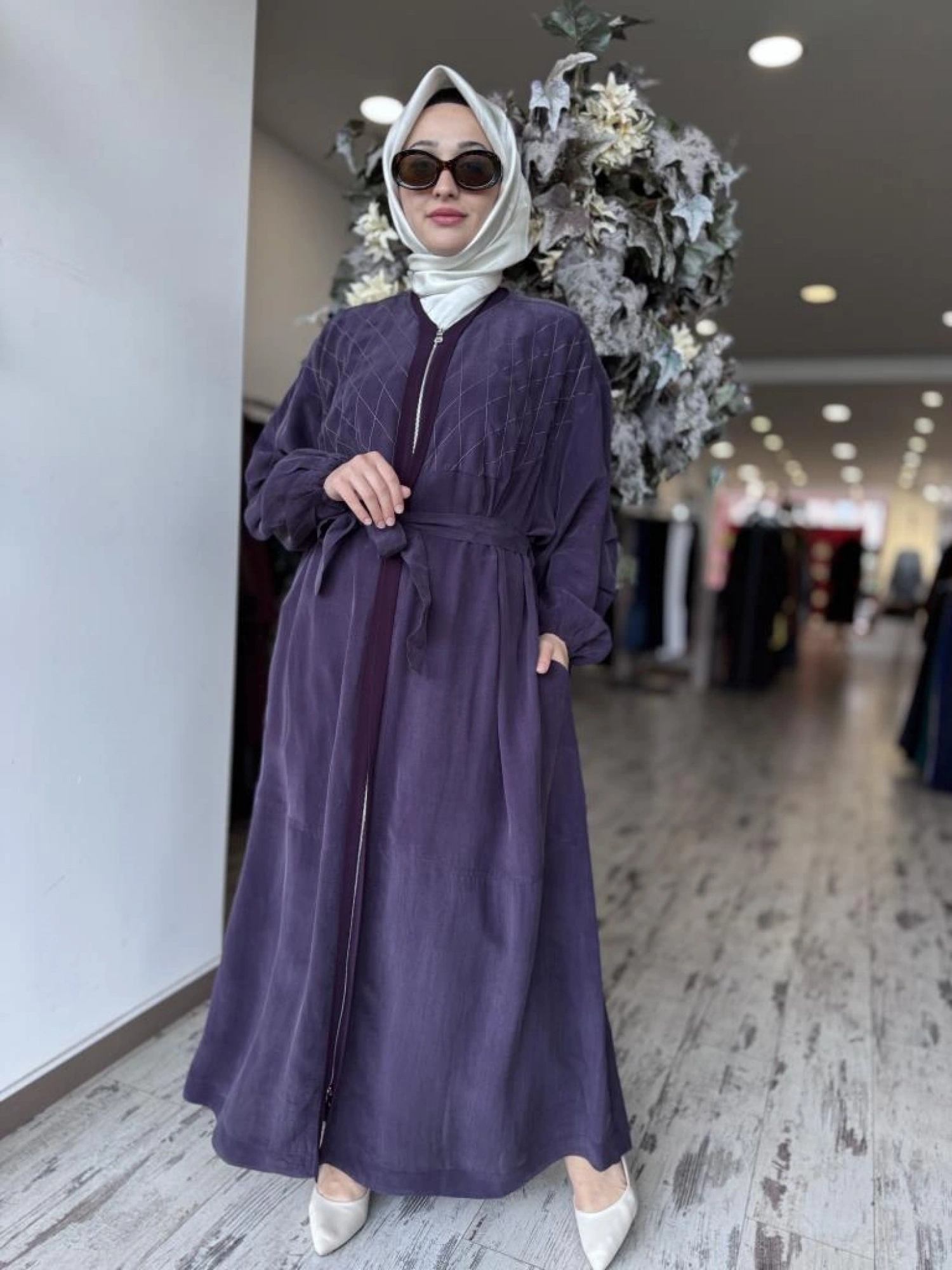 Misswhence Baklava Desen Detaylı Cupra İpek Pardesü / Ferace 37520