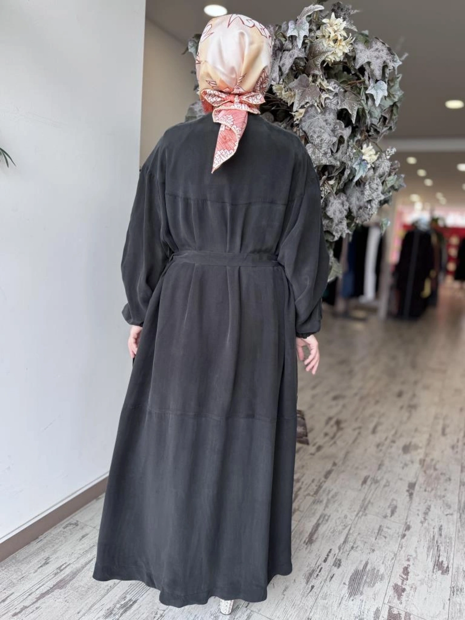 Misswhence Baklava Desen Detaylı Cupra İpek Pardesü / Ferace 37520