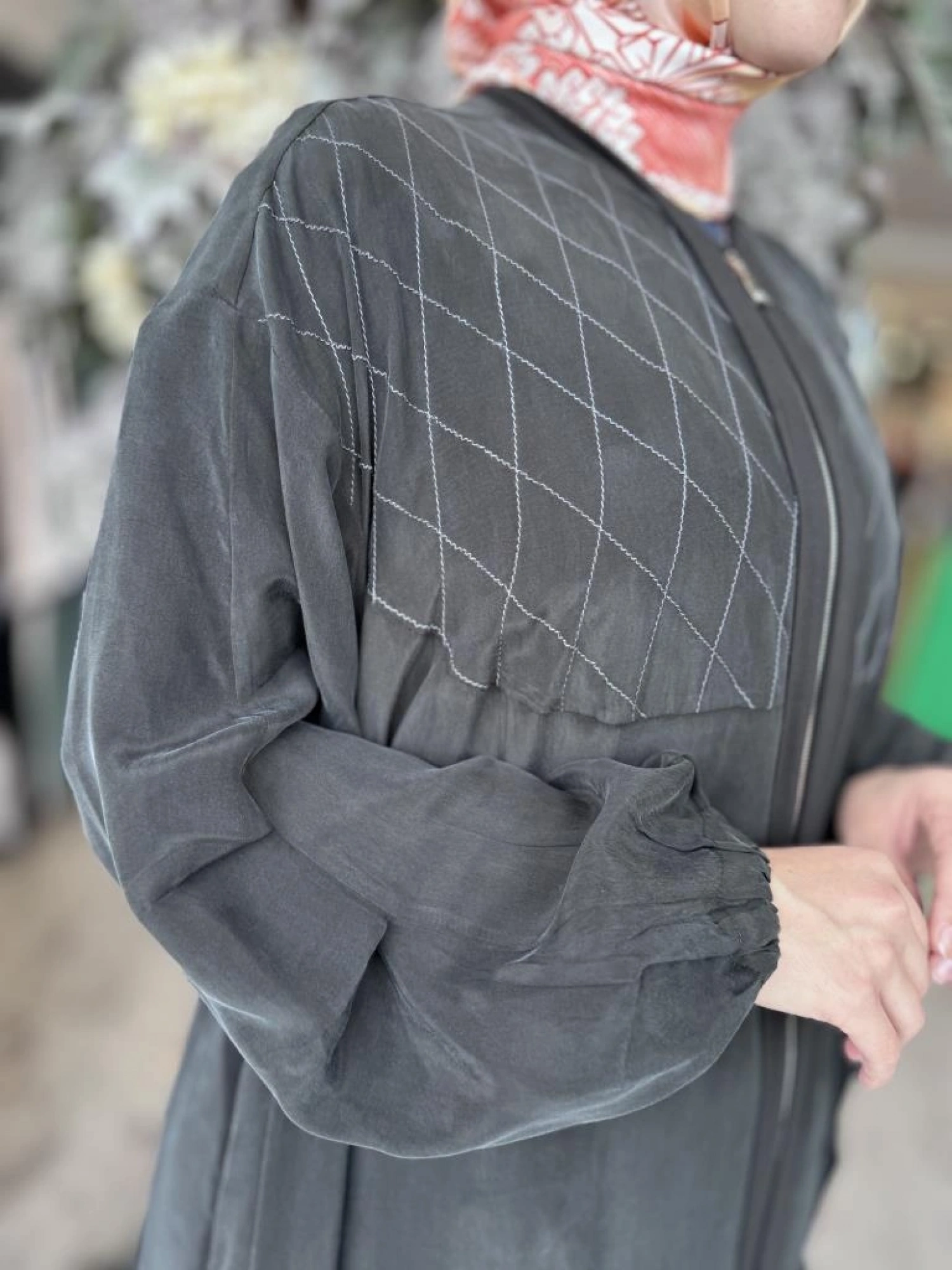 Misswhence Baklava Desen Detaylı Cupra İpek Pardesü / Ferace 37520