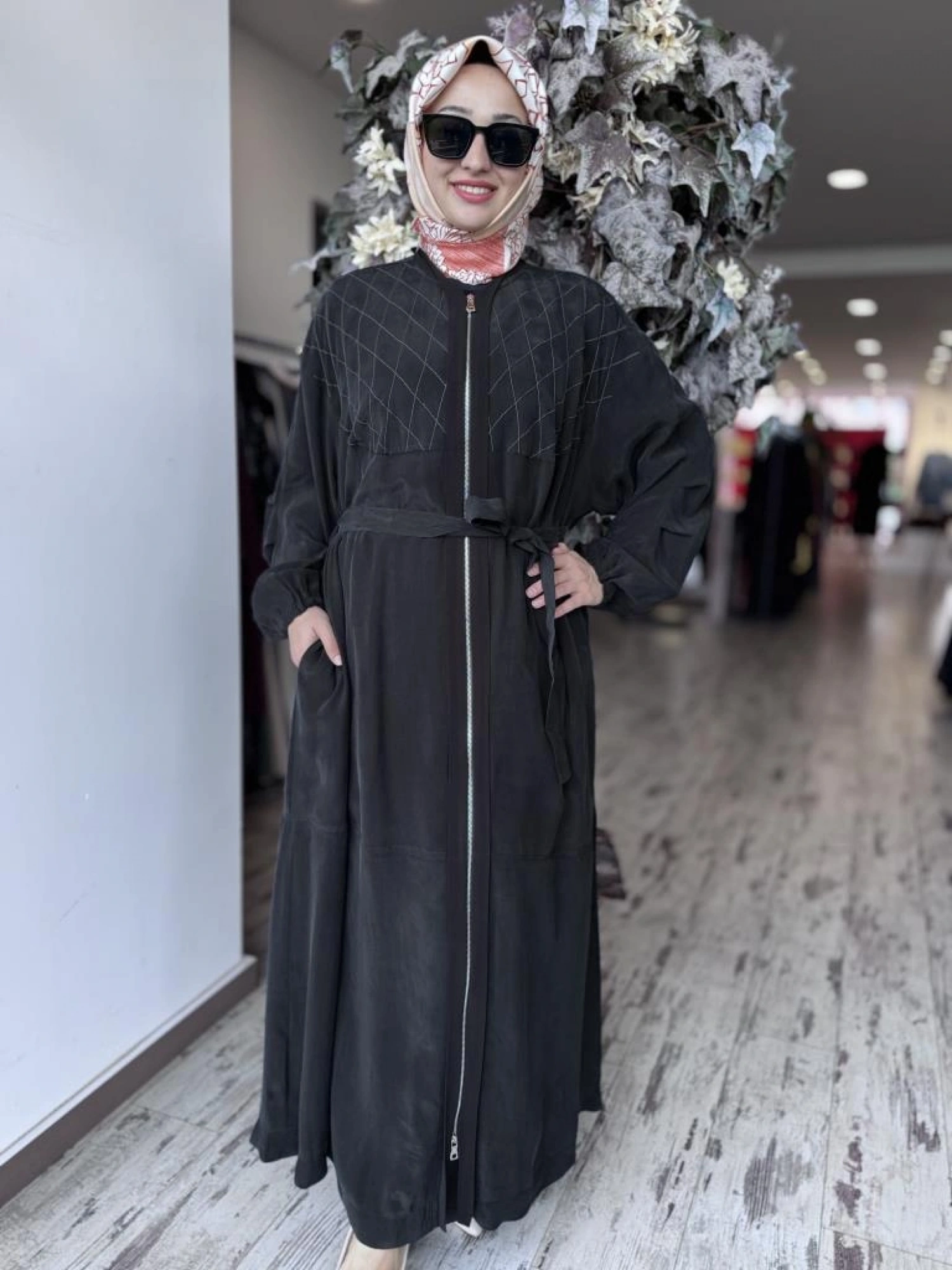 Misswhence Baklava Desen Detaylı Cupra İpek Pardesü / Ferace 37520