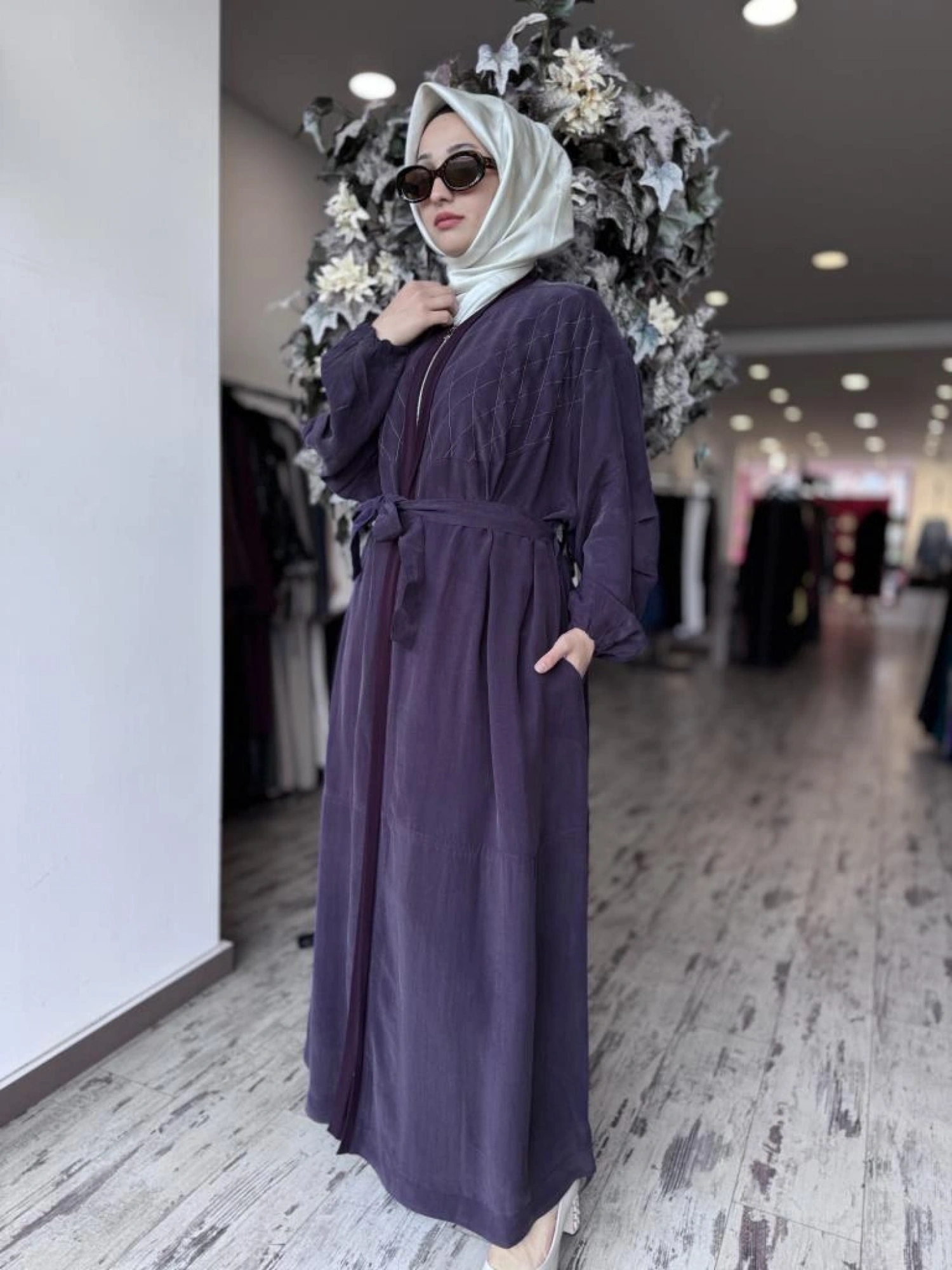 Misswhence Baklava Desen Detaylı Cupra İpek Pardesü / Ferace 37520