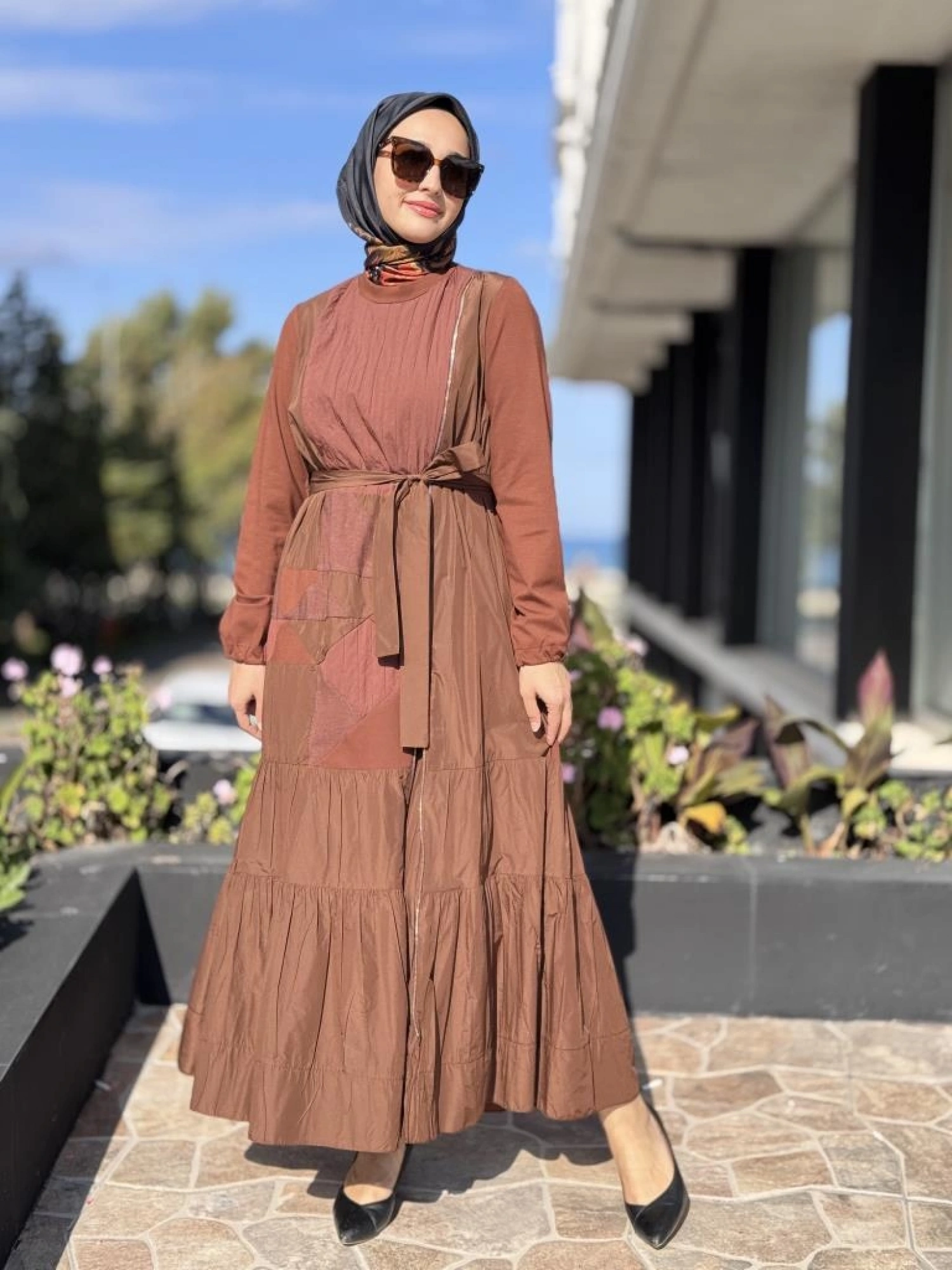 Misswhence Boydan Fermuar Kapalı Kraşlı Petcwork Elbise 38813