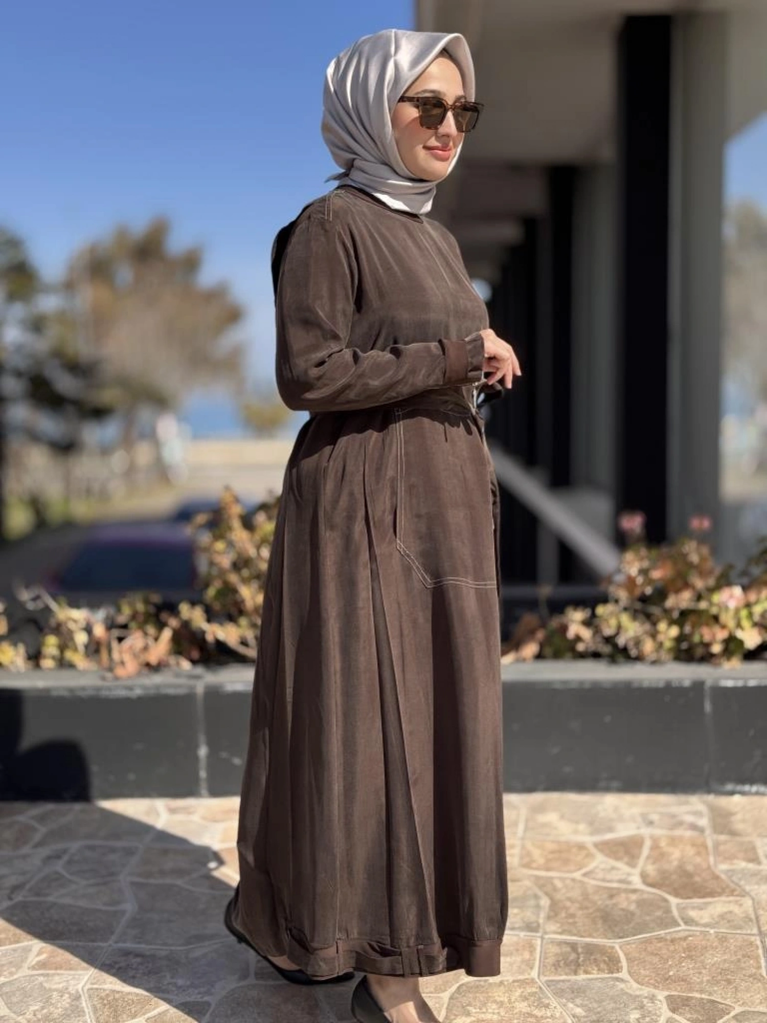 Misswhence Cep Detaylı Spor Dikişli Cupra İpek Elbise 37838