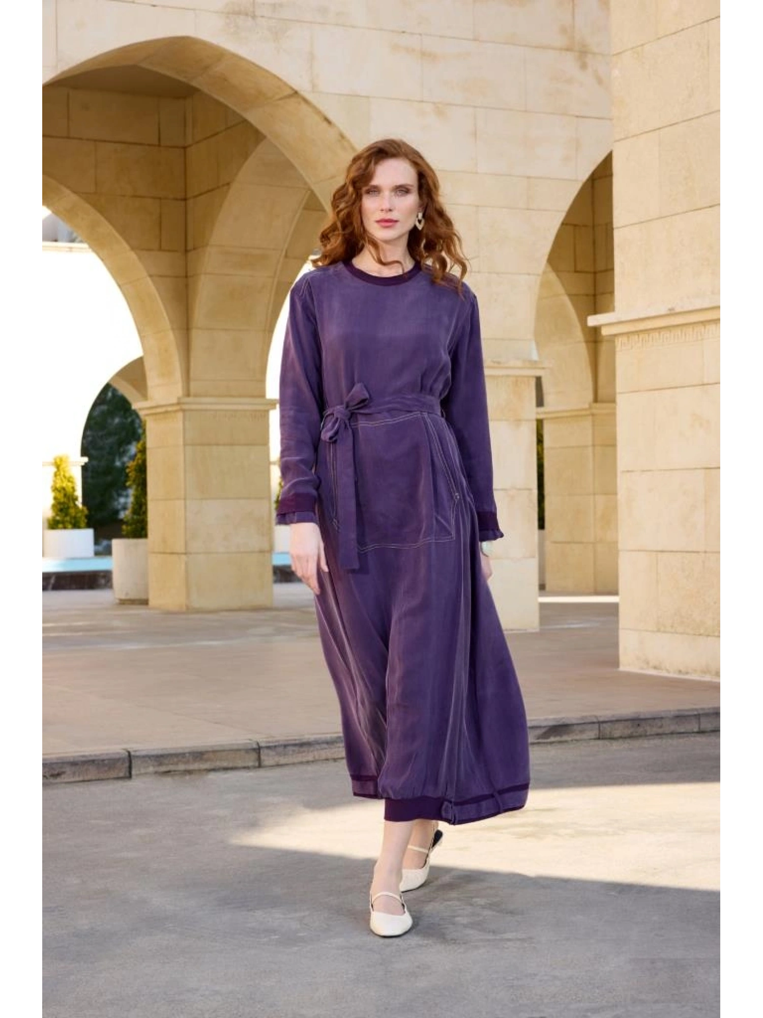 Misswhence Cep Detaylı Spor Dikişli Cupra İpek Elbise 37838