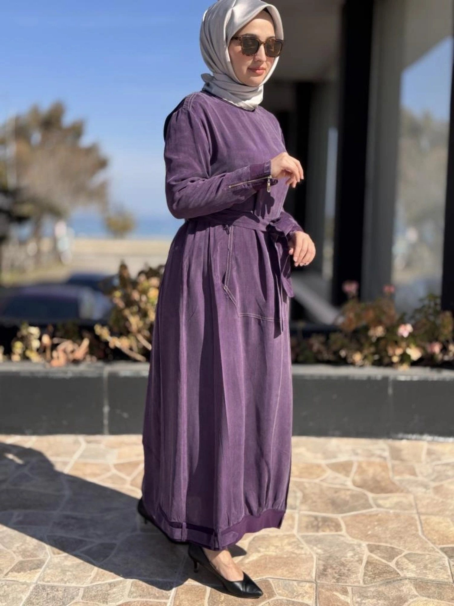 Misswhence Cep Detaylı Spor Dikişli Cupra İpek Elbise 37838