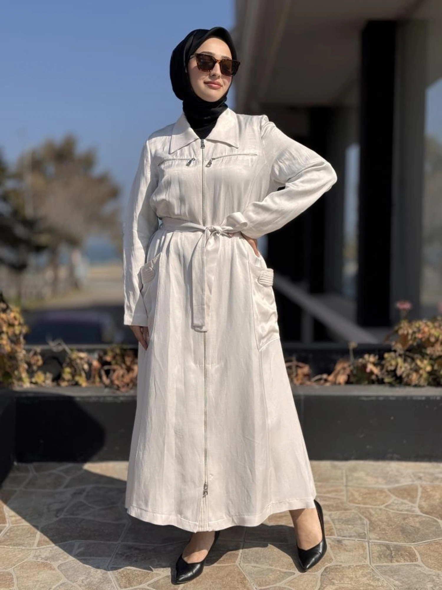 Misswhence Cep ve Fermuar Detaylı Chanel Keten Pardesü 37515