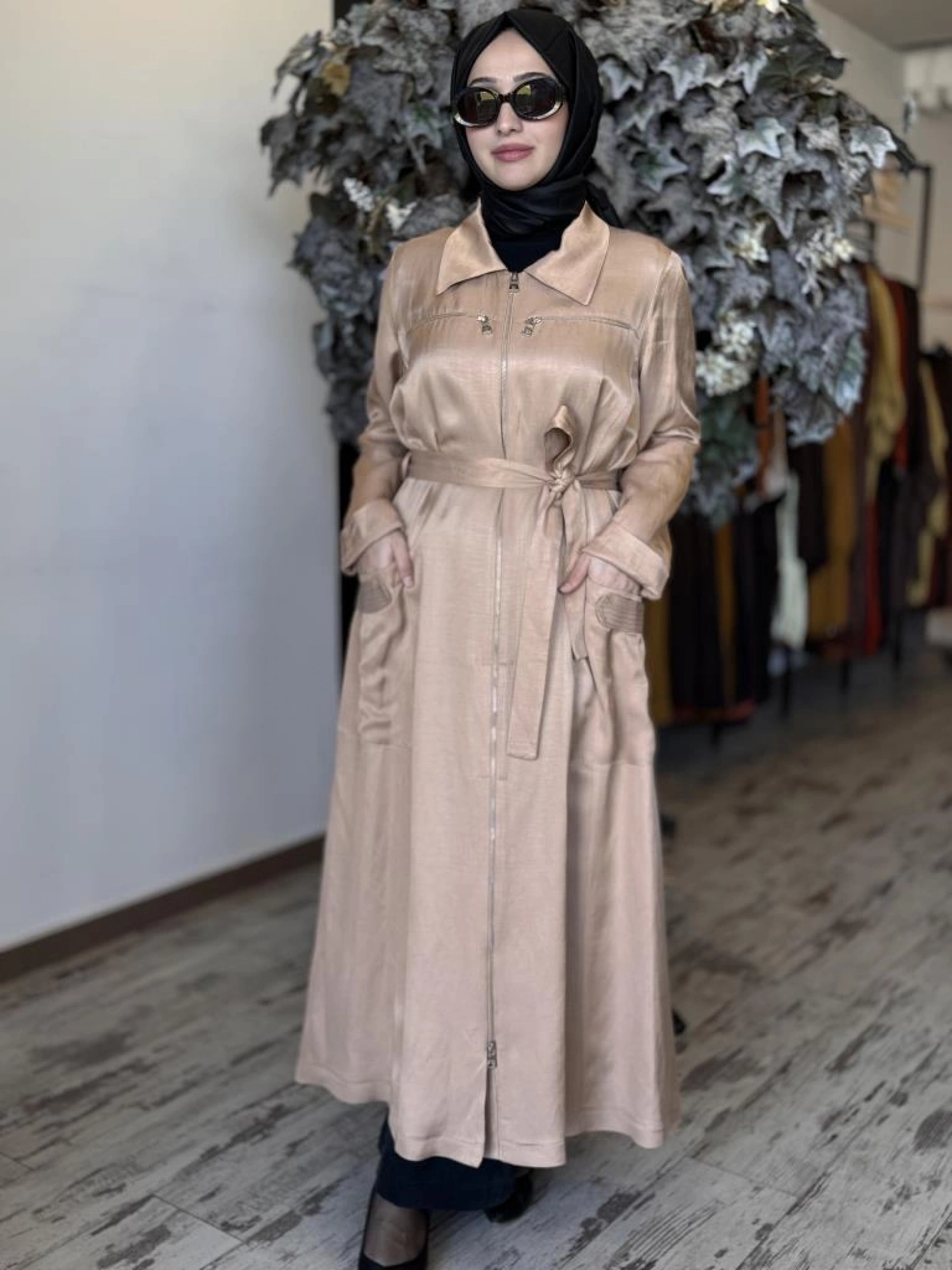 Misswhence Cep ve Fermuar Detaylı Chanel Keten Pardesü 37515