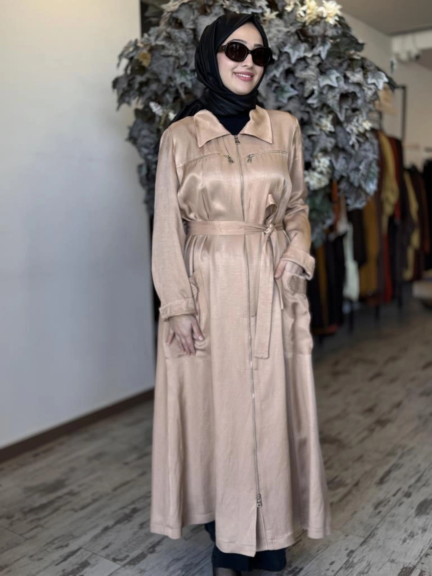 Misswhence Cep ve Fermuar Detaylı Chanel Keten Pardesü 37515