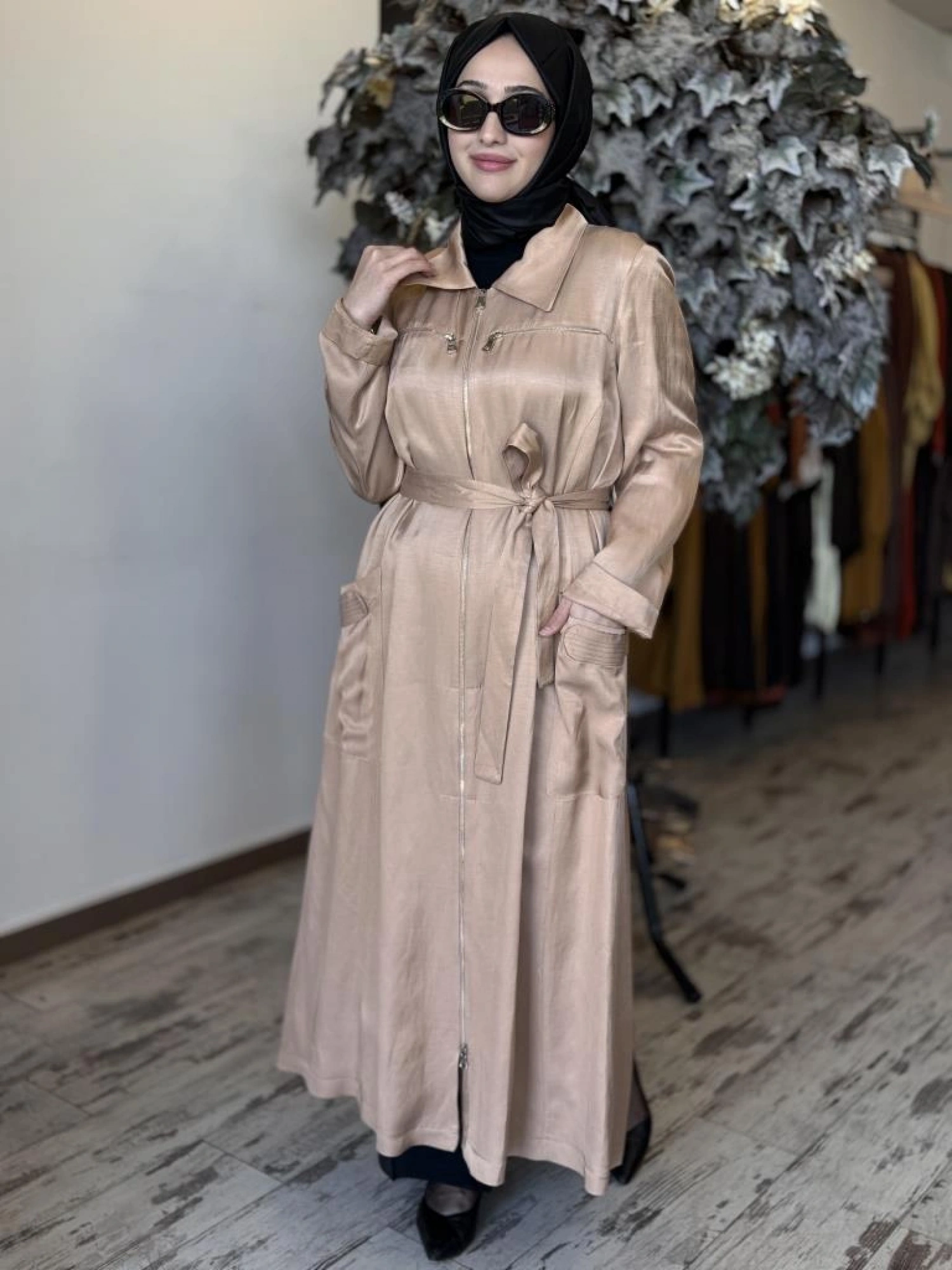 Misswhence Cep ve Fermuar Detaylı Chanel Keten Pardesü 37515