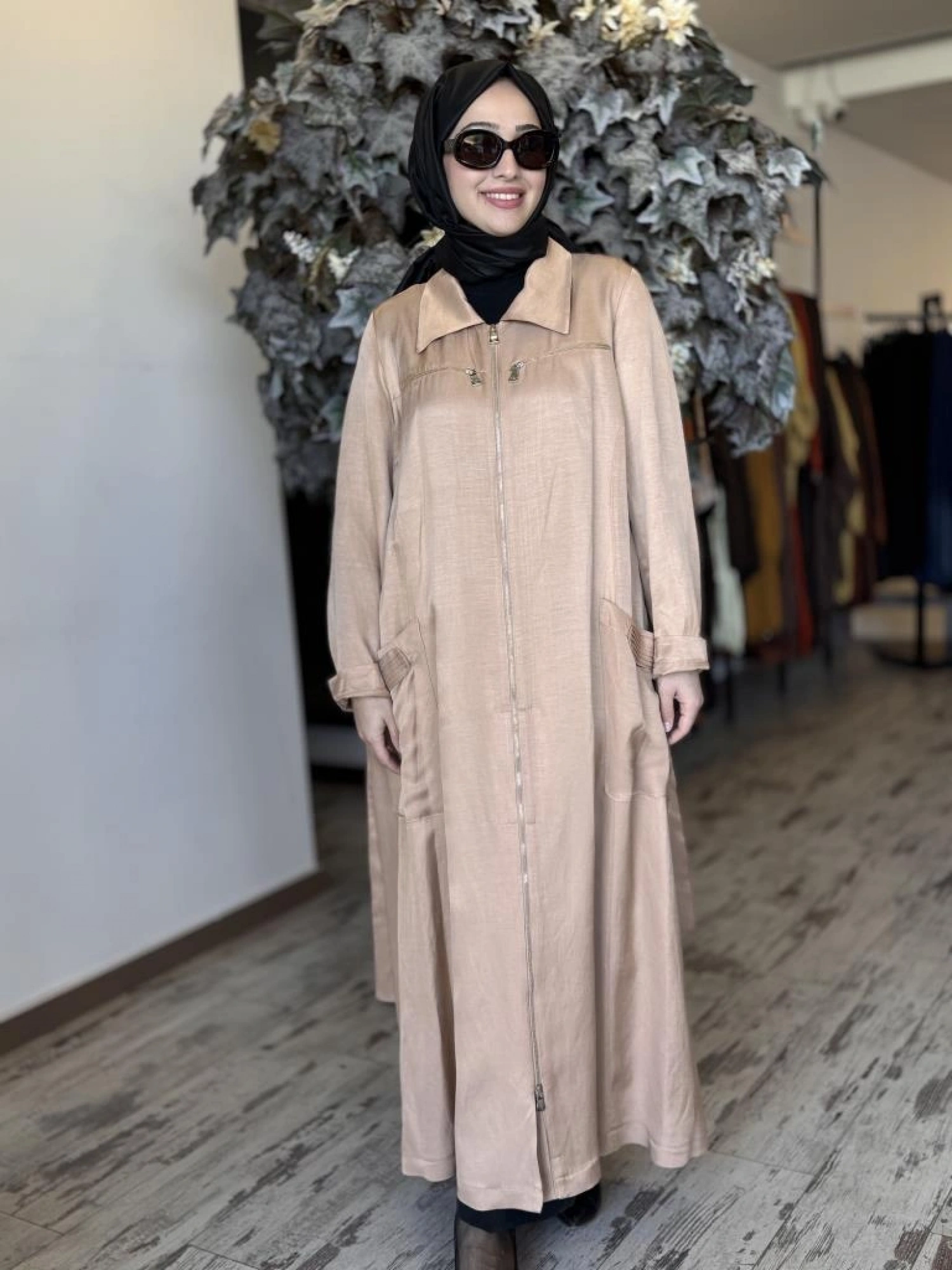 Misswhence Cep ve Fermuar Detaylı Chanel Keten Pardesü 37515