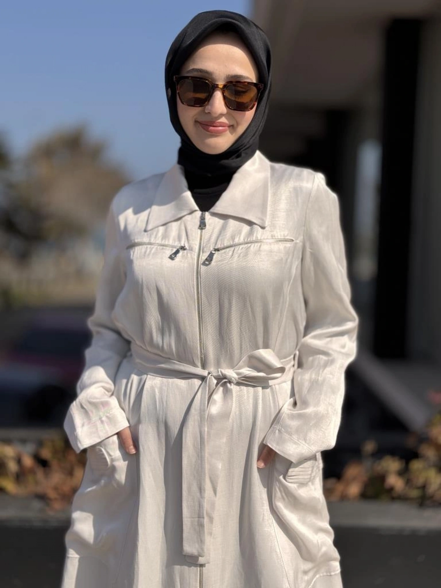 Misswhence Cep ve Fermuar Detaylı Chanel Keten Pardesü 37515