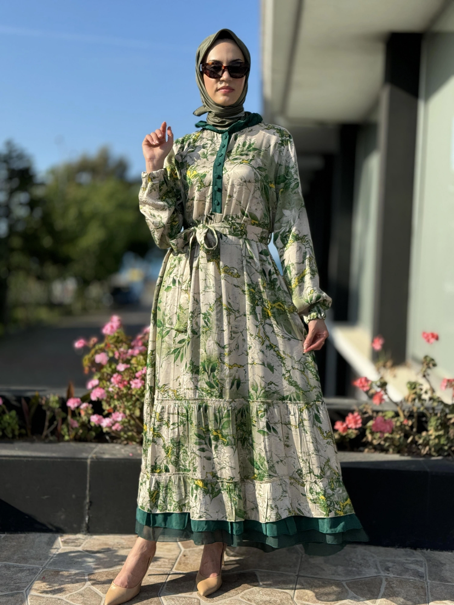 Misswhence Desenli Jakarlı İpek Elbise 35846