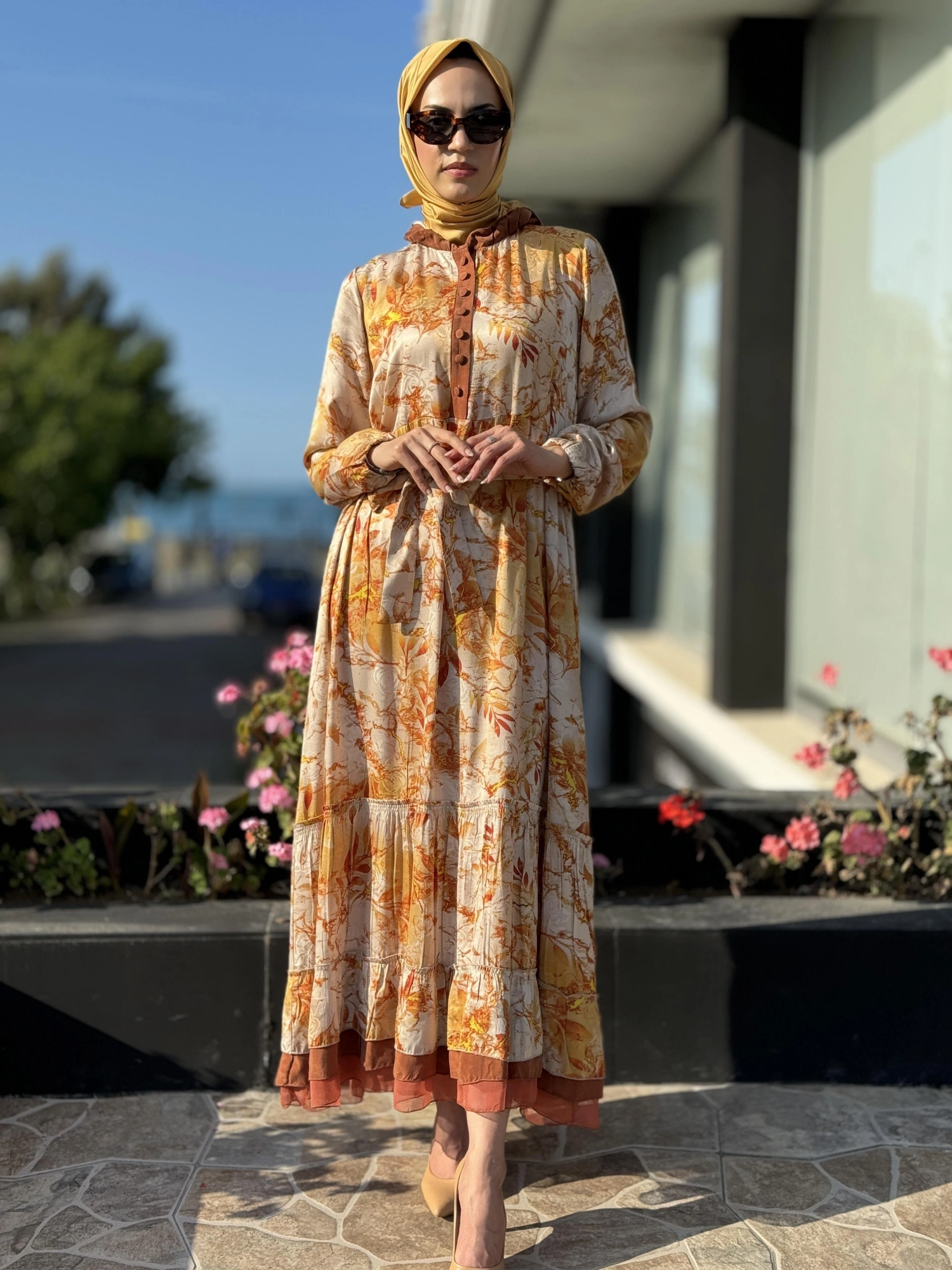 Misswhence Desenli Jakarlı İpek Elbise 35846