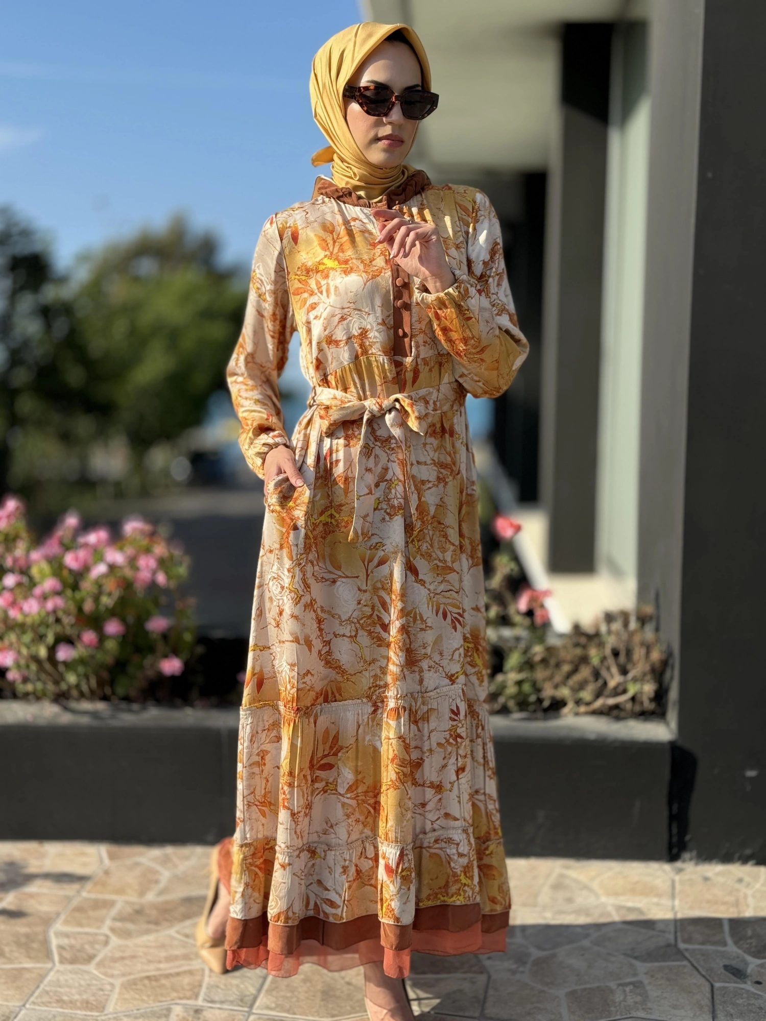 Misswhence Desenli Jakarlı İpek Elbise 35846