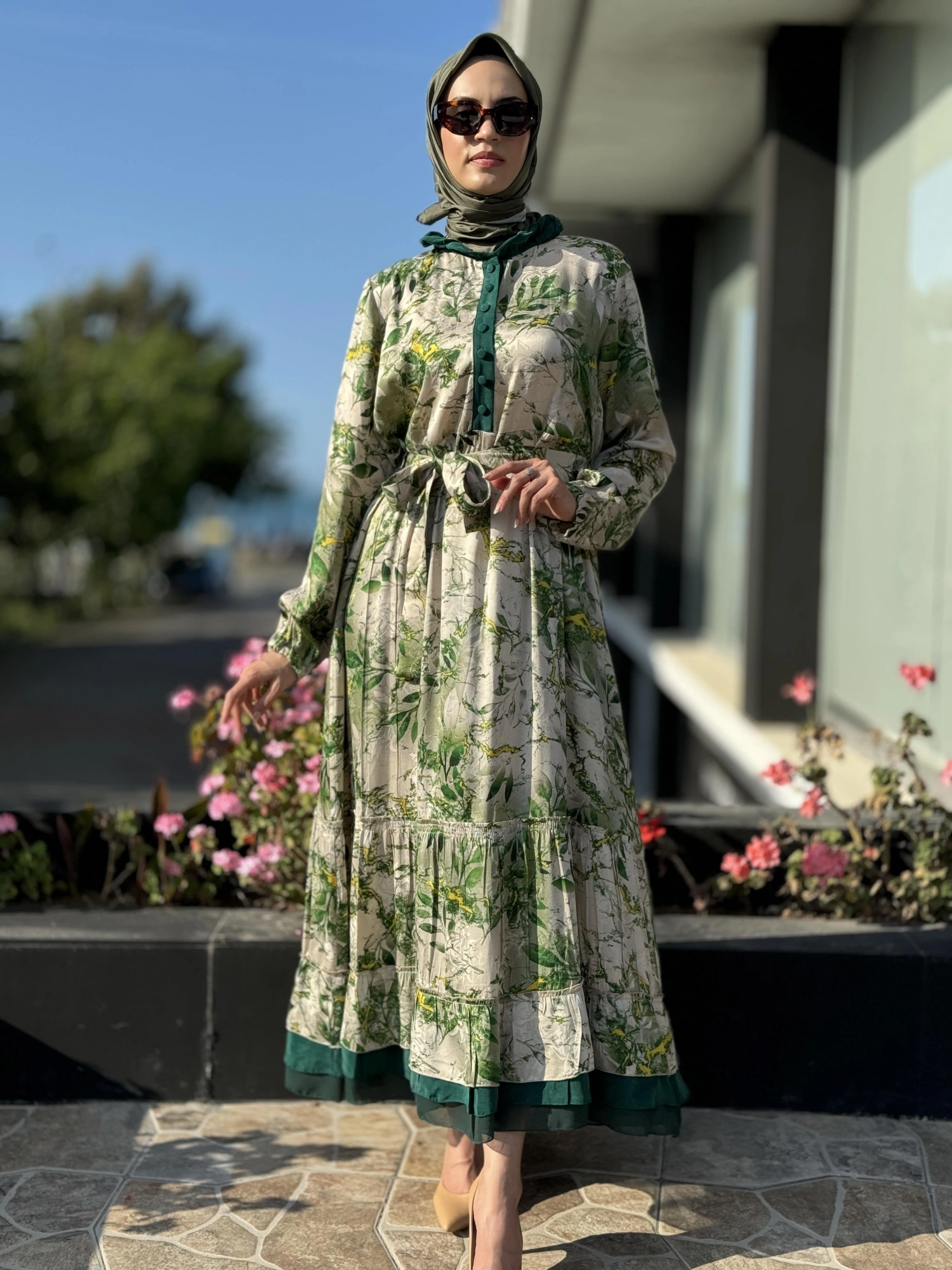 Misswhence Desenli Jakarlı İpek Elbise 35846