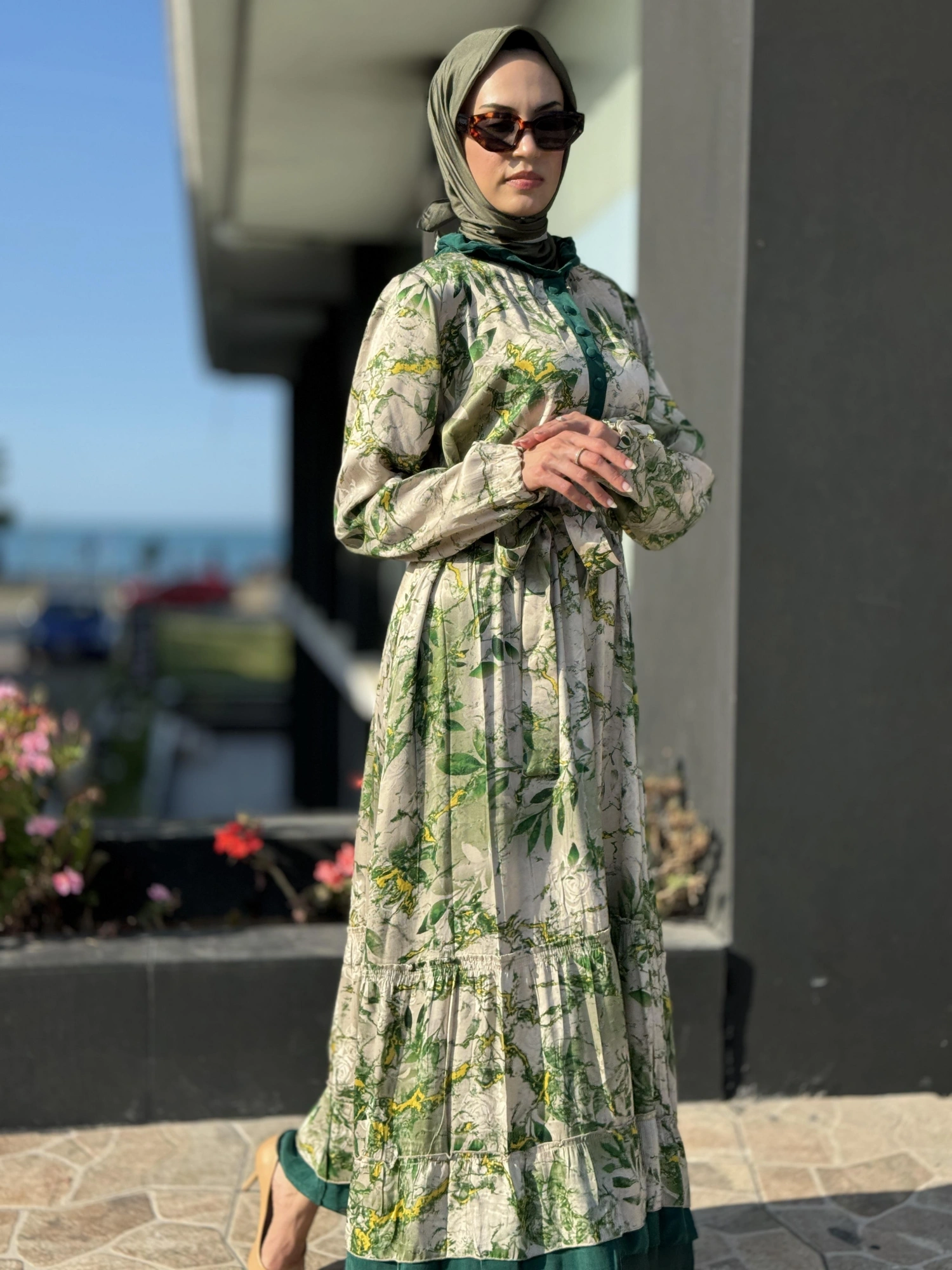 Misswhence Desenli Jakarlı İpek Elbise 35846