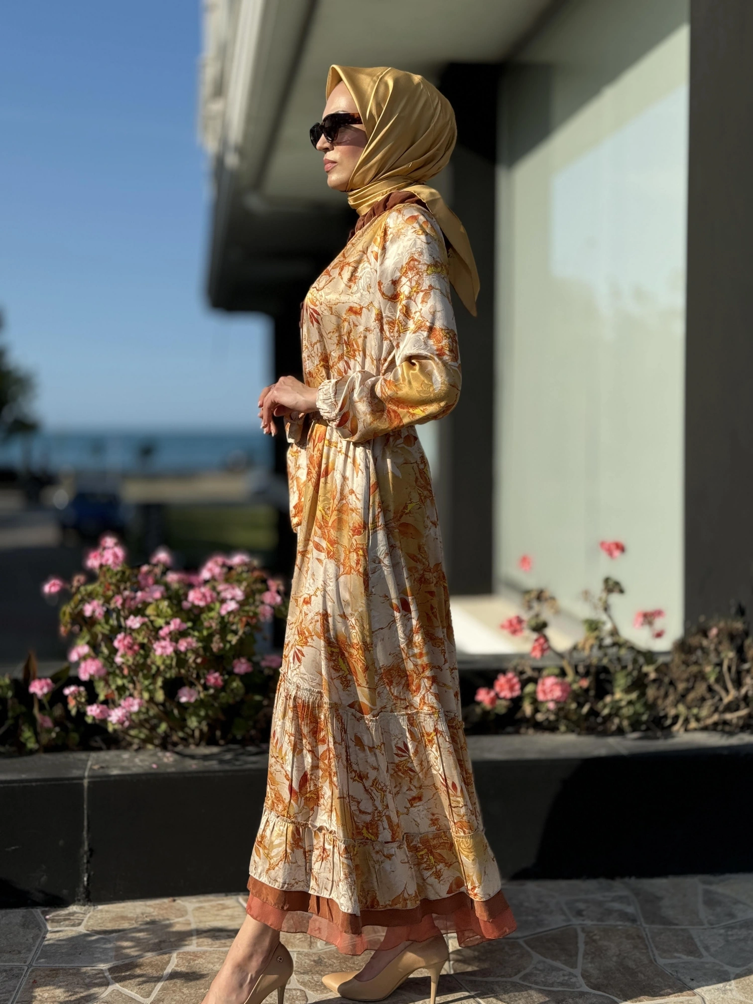 Misswhence Desenli Jakarlı İpek Elbise 35846