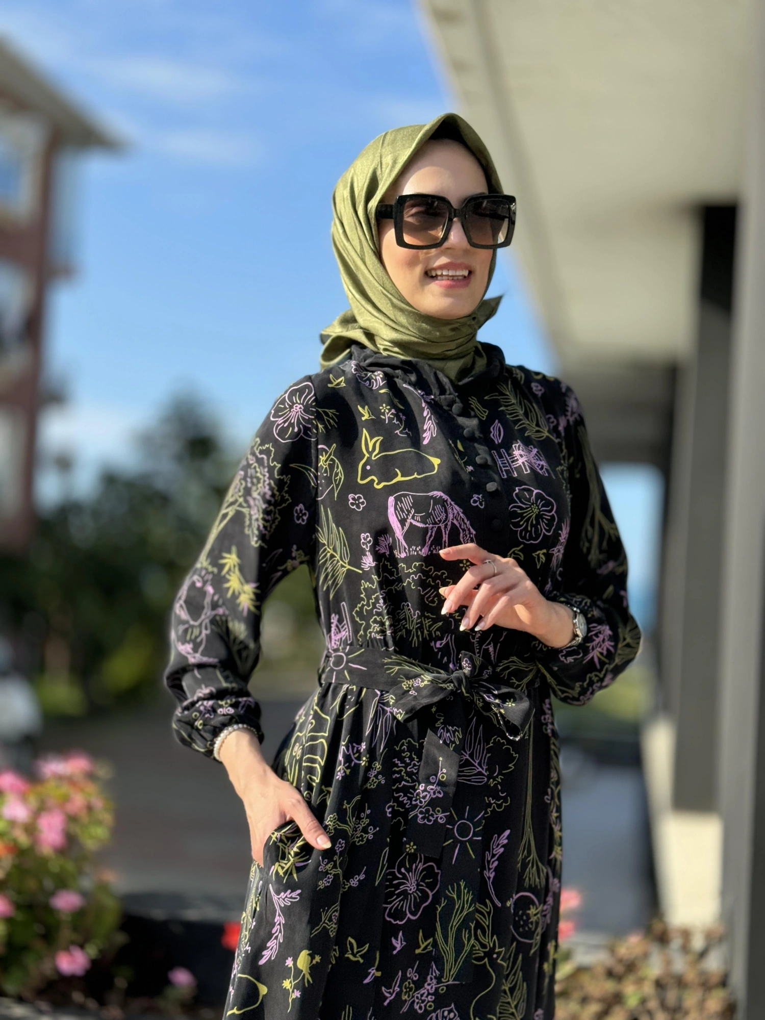 Misswhence Desenli Jakarlı İpek Elbise 35846