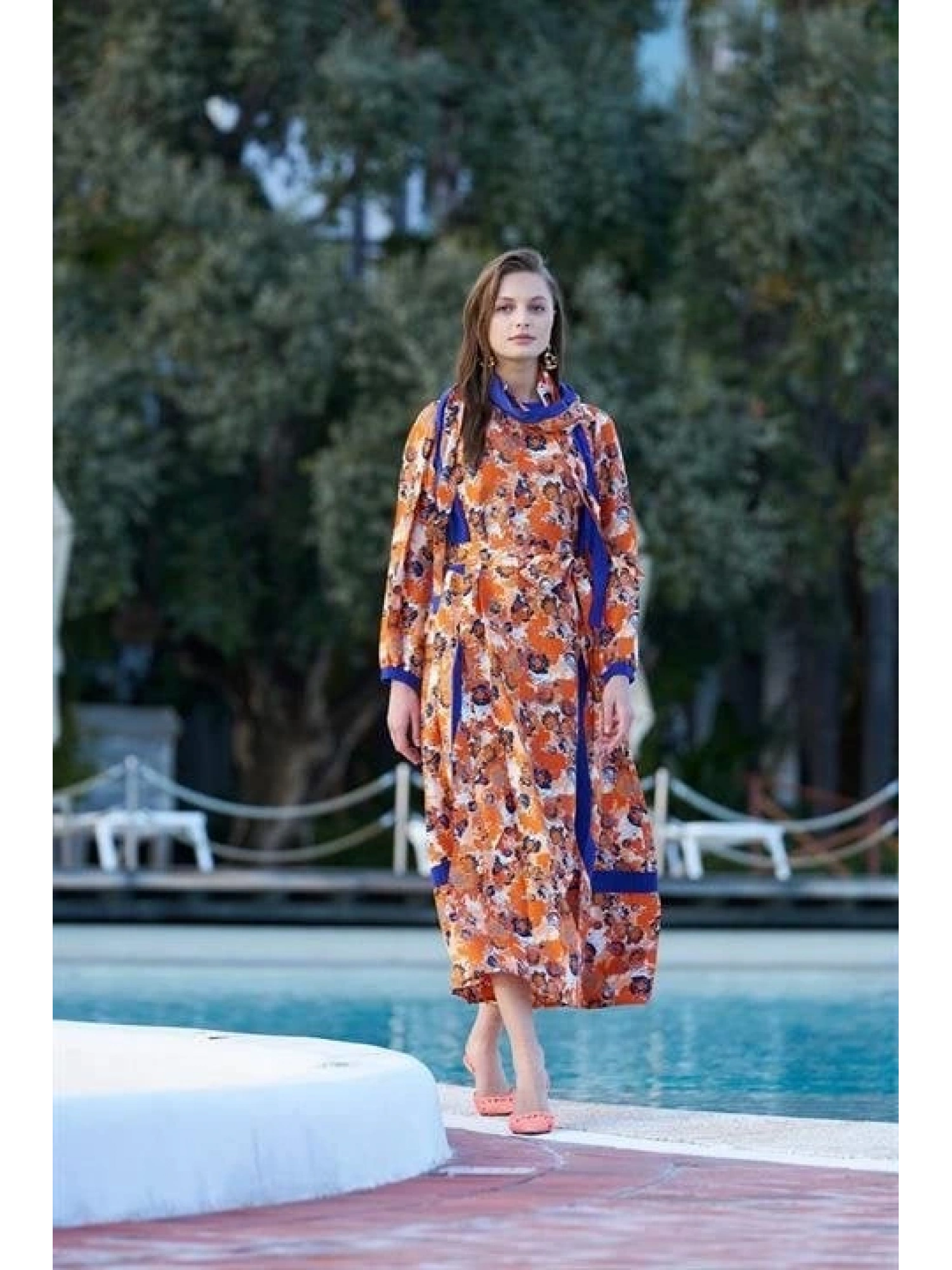 Misswhence Desenli Oranj İpek Elbise 33802