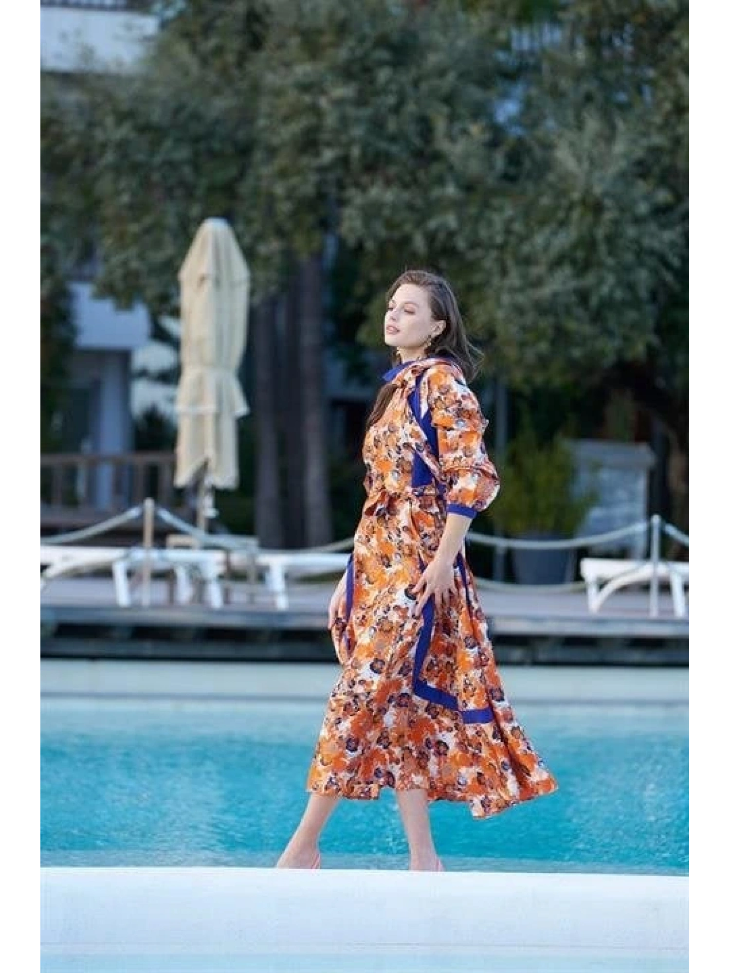 Misswhence Desenli Oranj İpek Elbise 33802