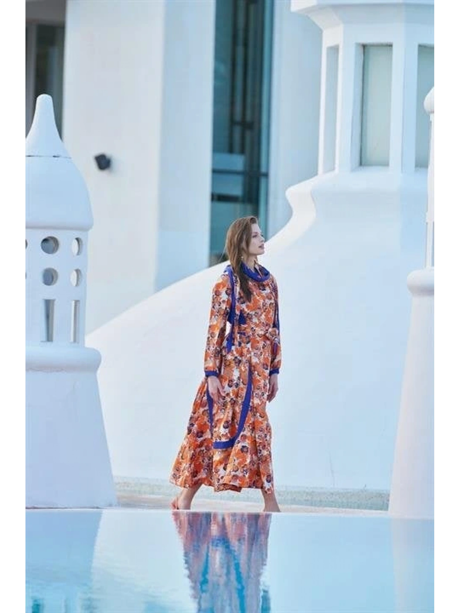 Misswhence Desenli Oranj İpek Elbise 33802