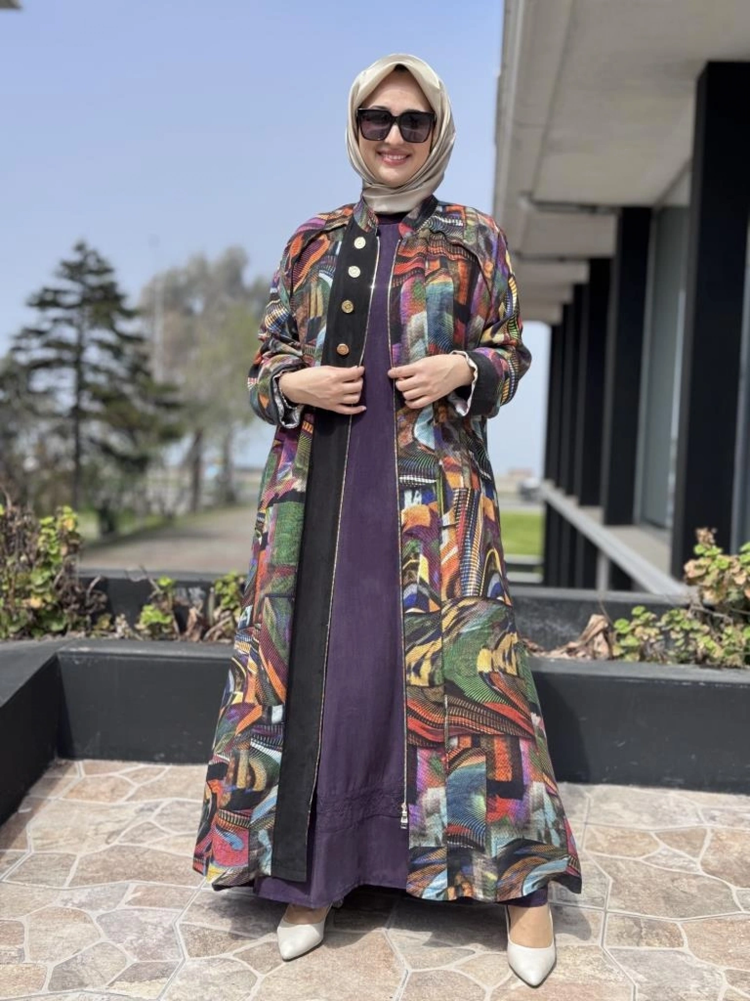 Misswhence Dijital Desenli Fermuarlı Cupra İpek Pardesü 37510