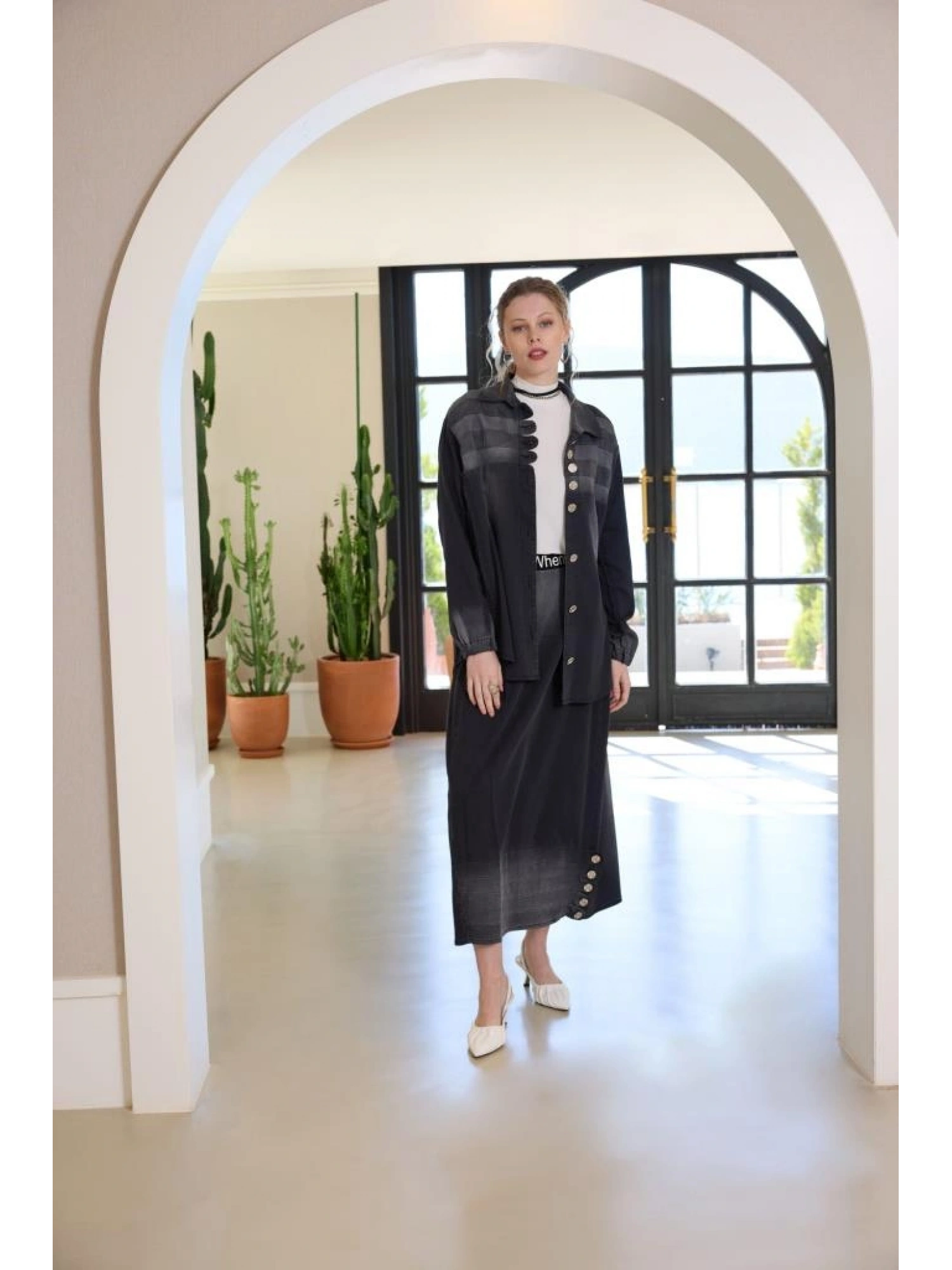 Misswhence Düğme Detaylı Denim Etek Takım 37304