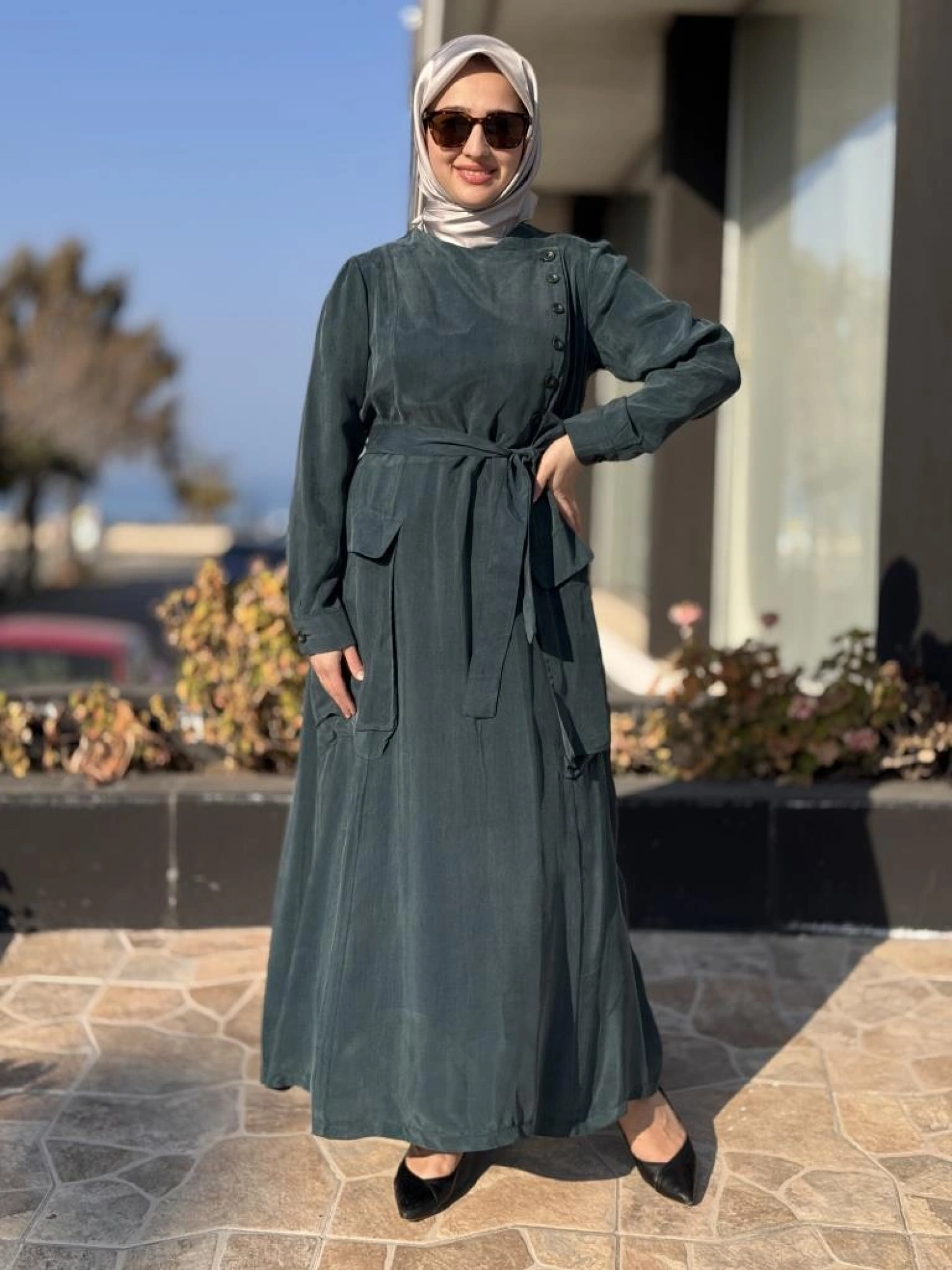 Misswhence Düğme ve Cep Detaylı Cupra İpek Elbise 37805