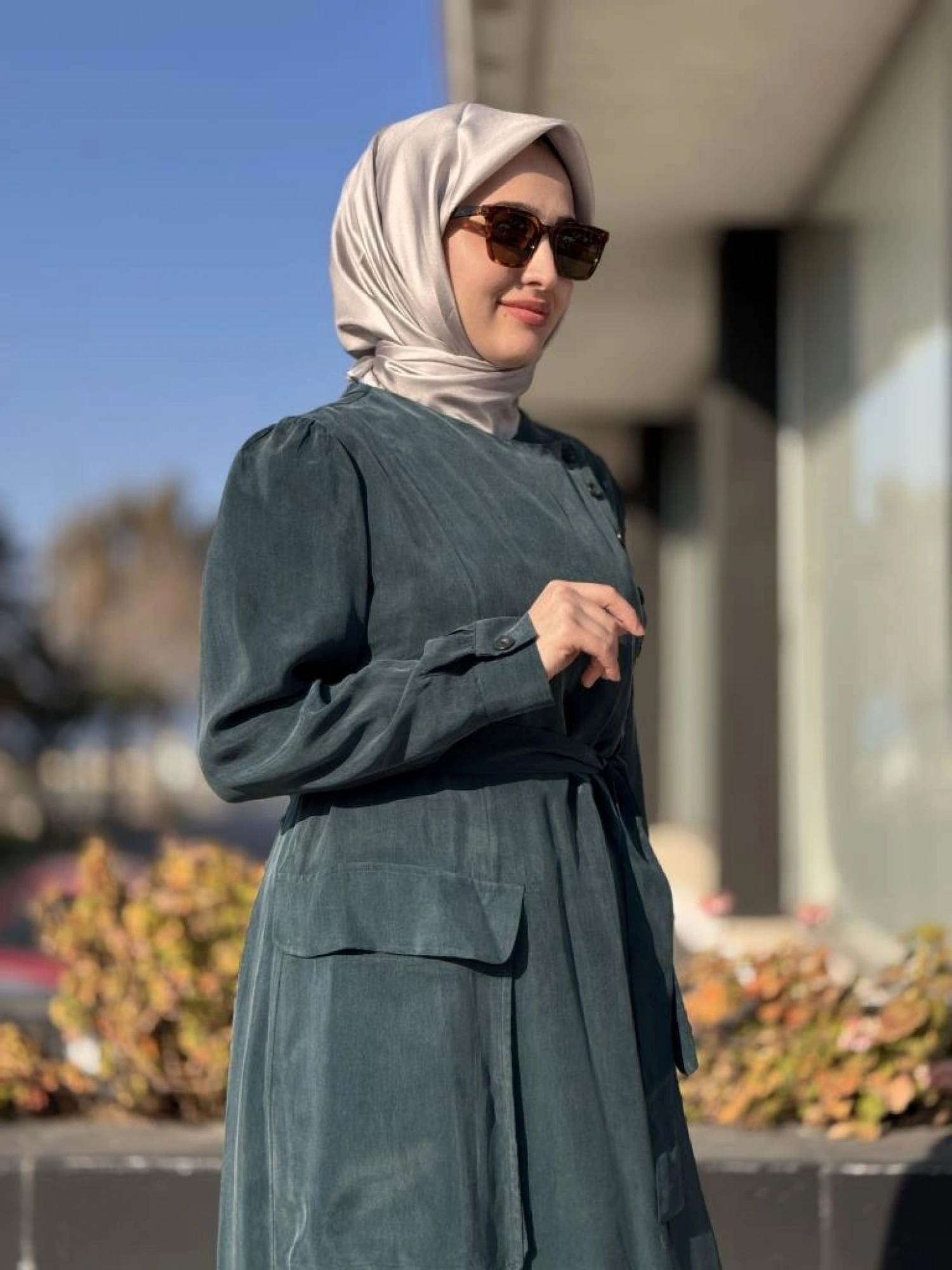 Misswhence Düğme ve Cep Detaylı Cupra İpek Elbise 37805