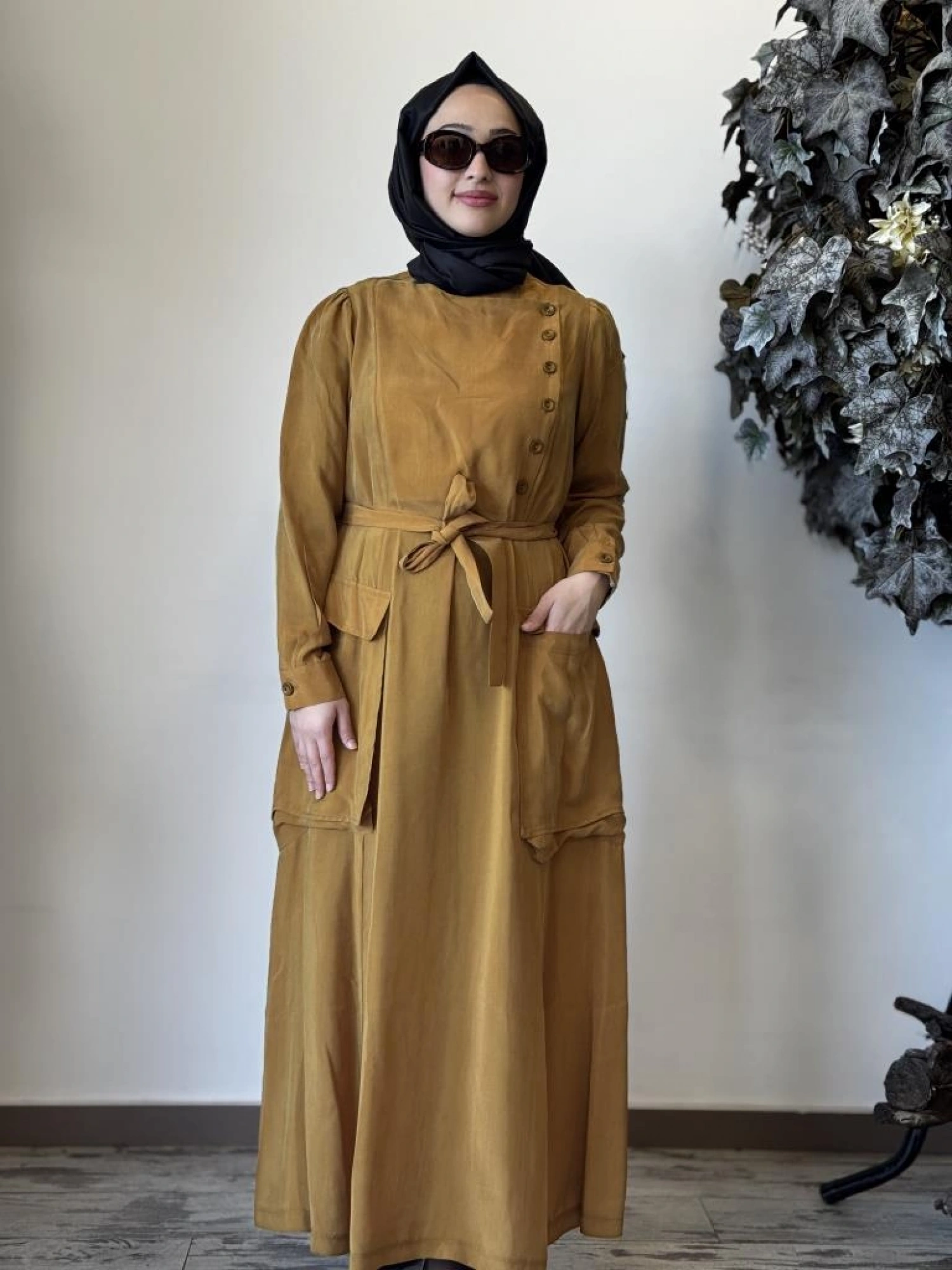 Misswhence Düğme ve Cep Detaylı Cupra İpek Elbise 37805