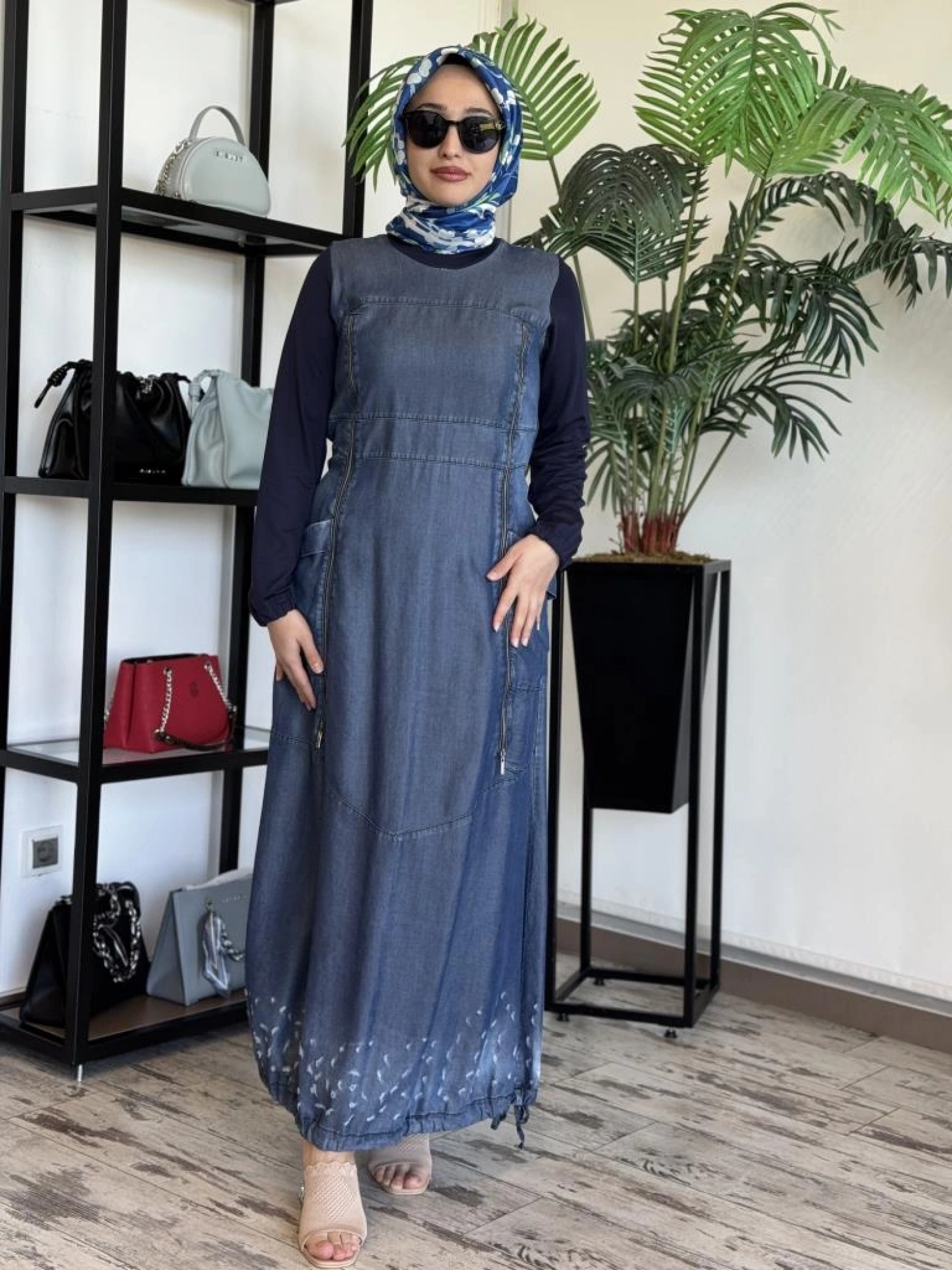 Misswhence Fermuar Detaylı Cepli Tencel Kot Elbise 35807