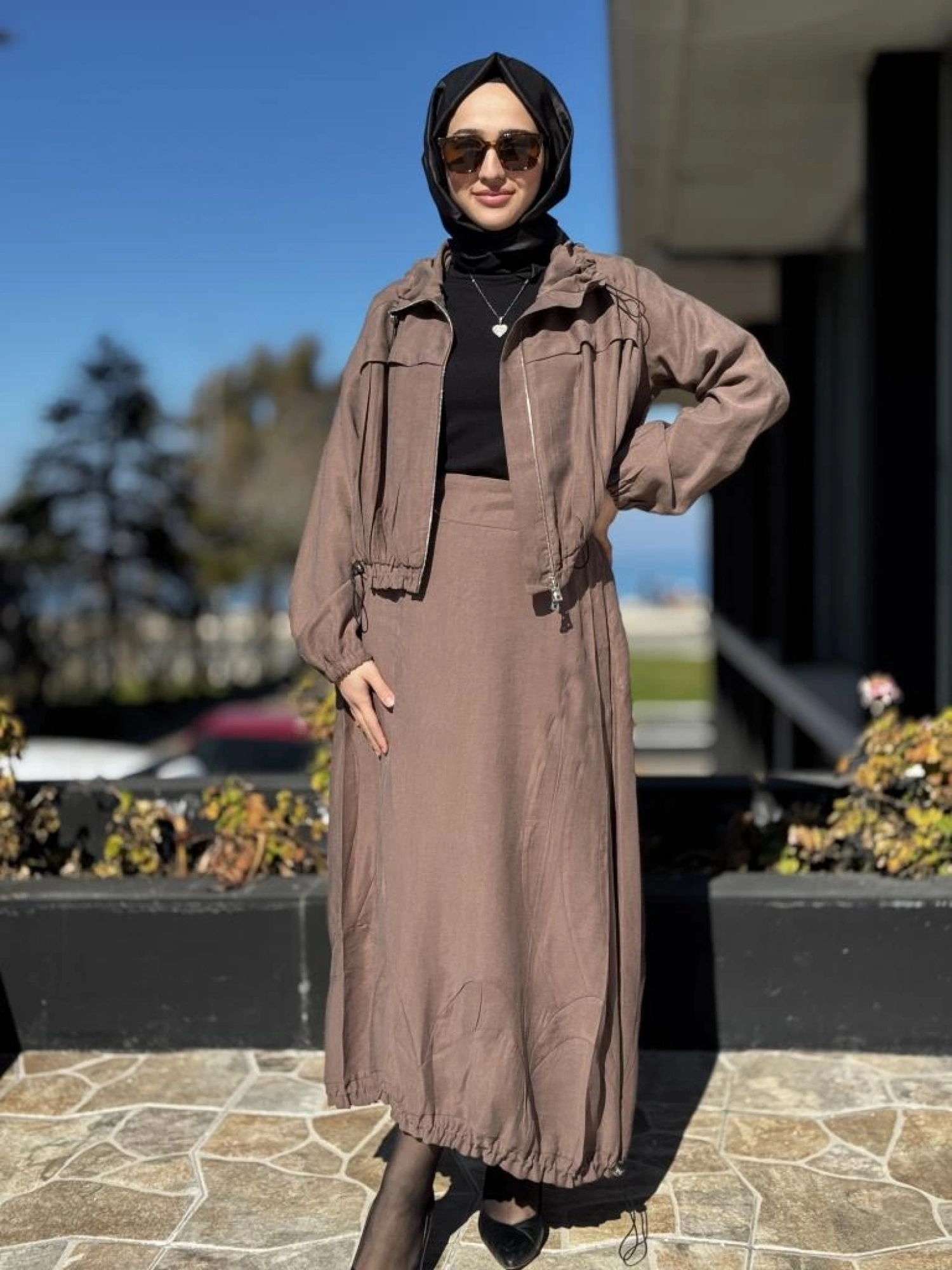 Misswhence Fermuarlı İpek Keten Ceket Etek Takım 37200