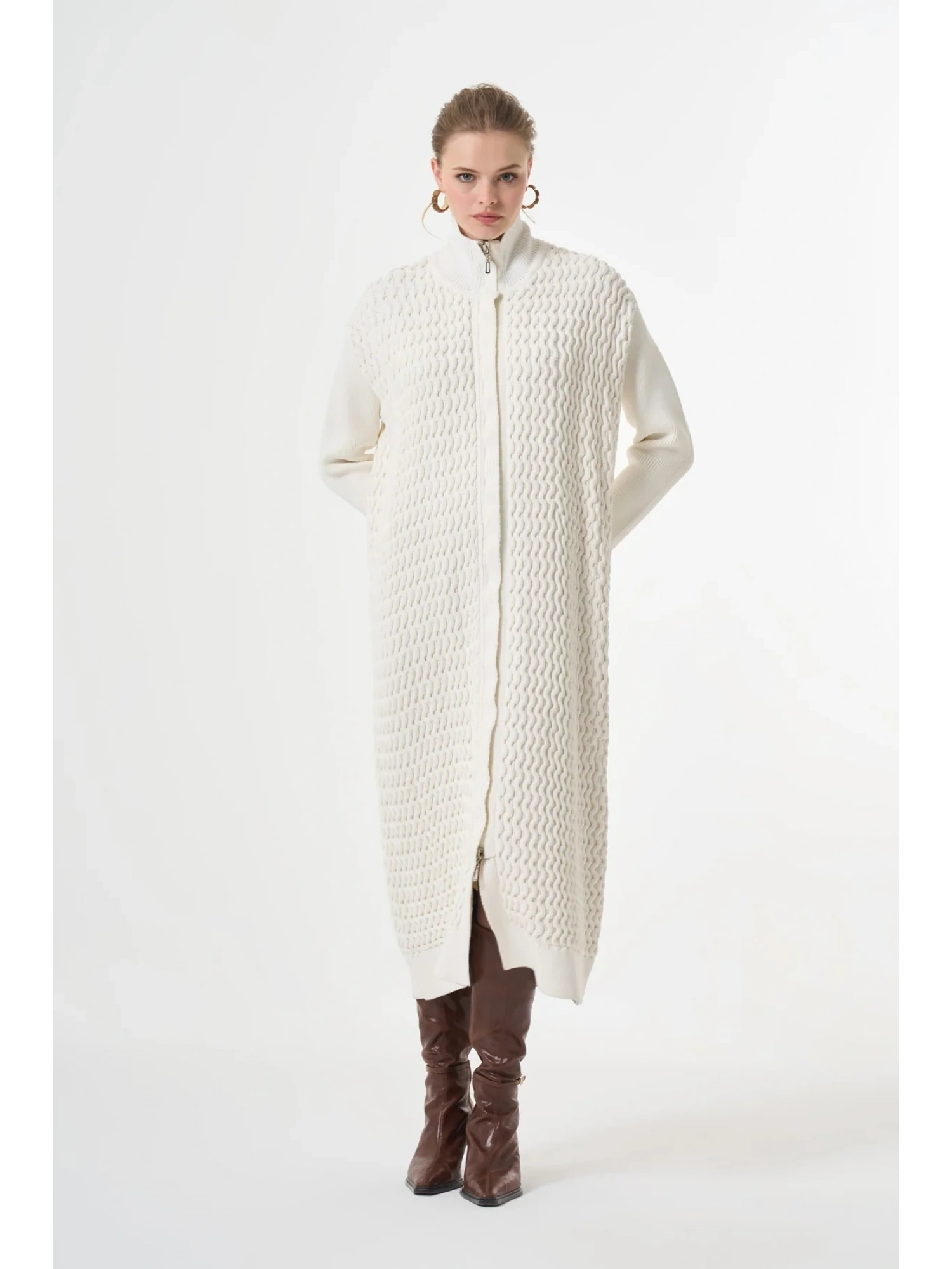 Misswhence Fermuarlı Örme Triko Kap 36529