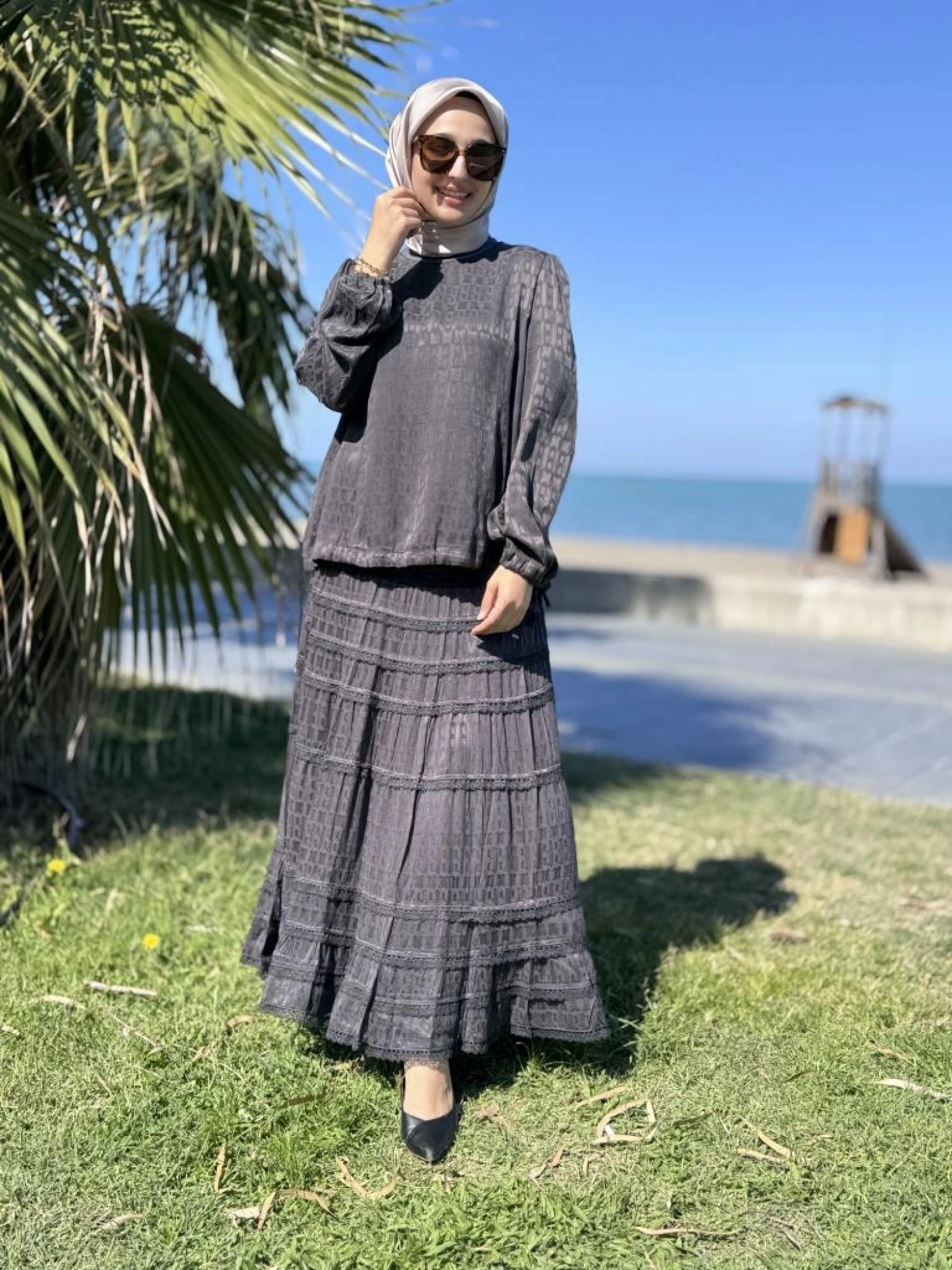 Misswhence Fistolu Cupra İpek Etek Bluz Takım 38025