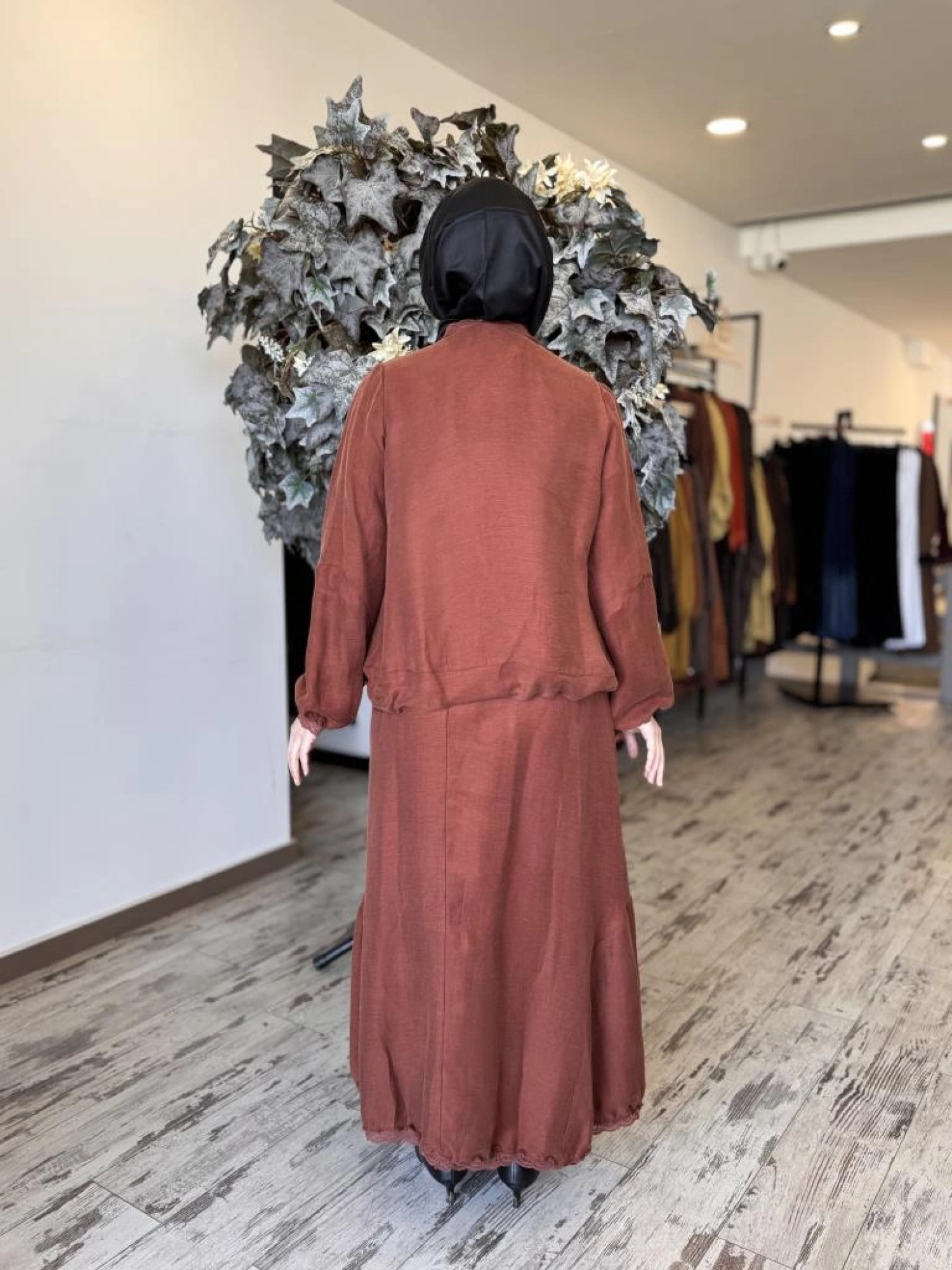 Misswhence Fistolu İpek Keten Bluz Etek Takım 37000