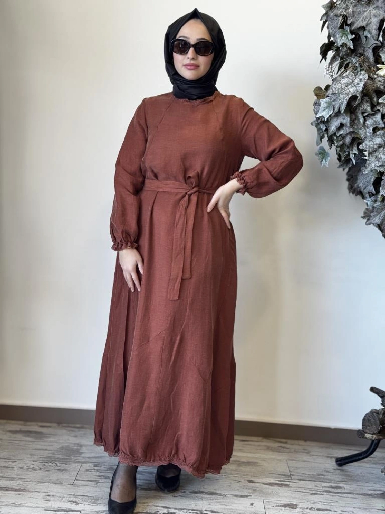 Misswhence Güpür Detaylı İpek Keten Elbise 37831