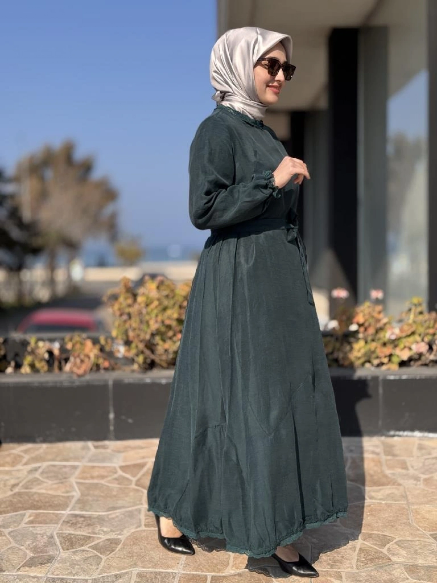 Misswhence Güpür Detaylı İpek Keten Elbise 37831