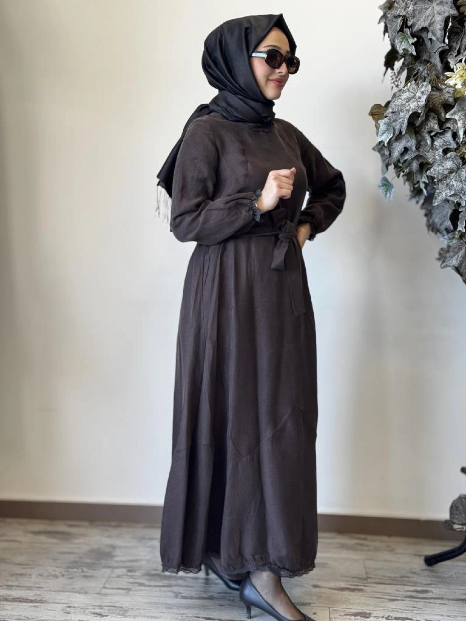 Misswhence Güpür Detaylı İpek Keten Elbise 37831