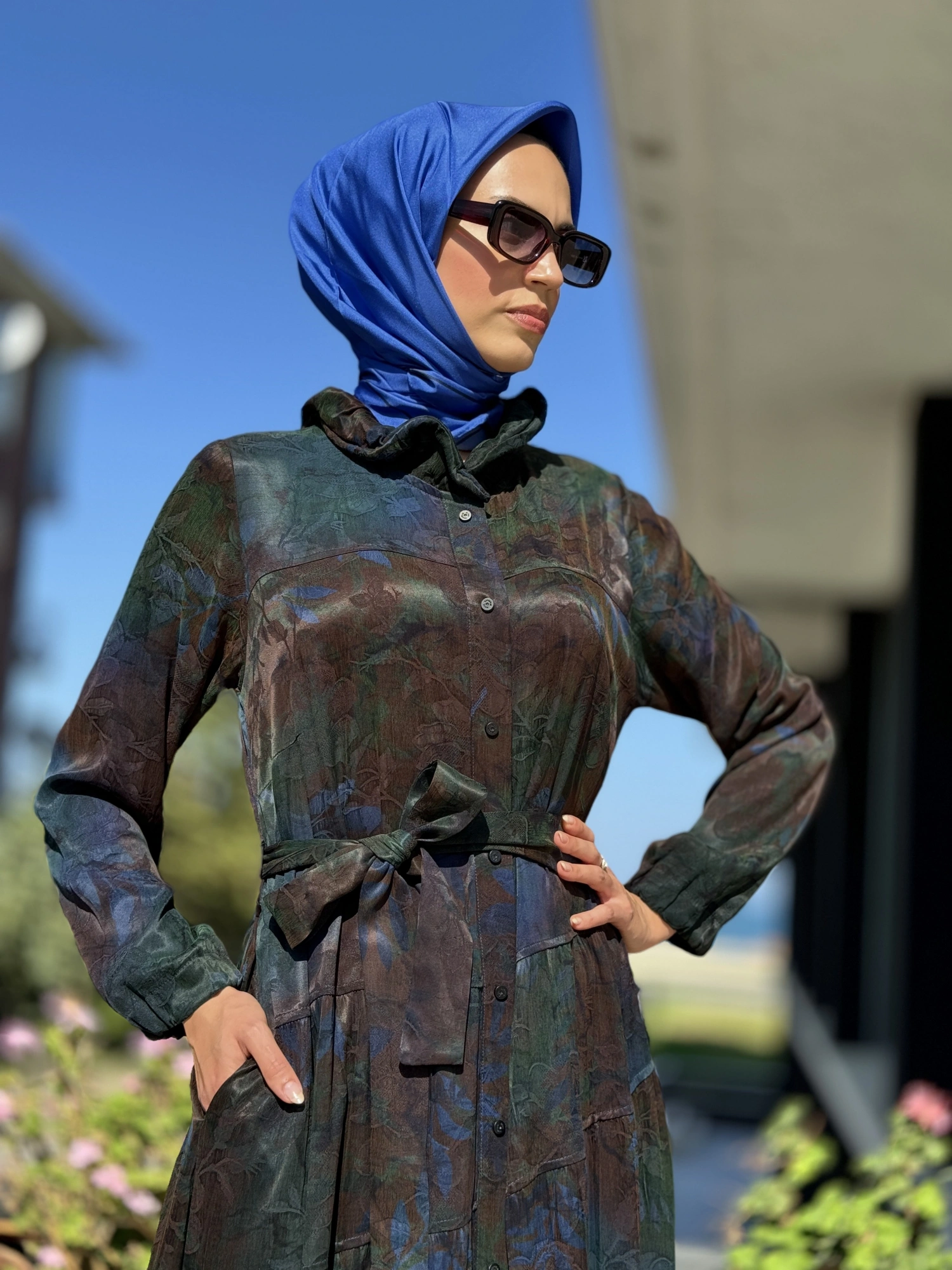 Misswhence Jakarlı Desenli İpek Gömlek Elbise 36515