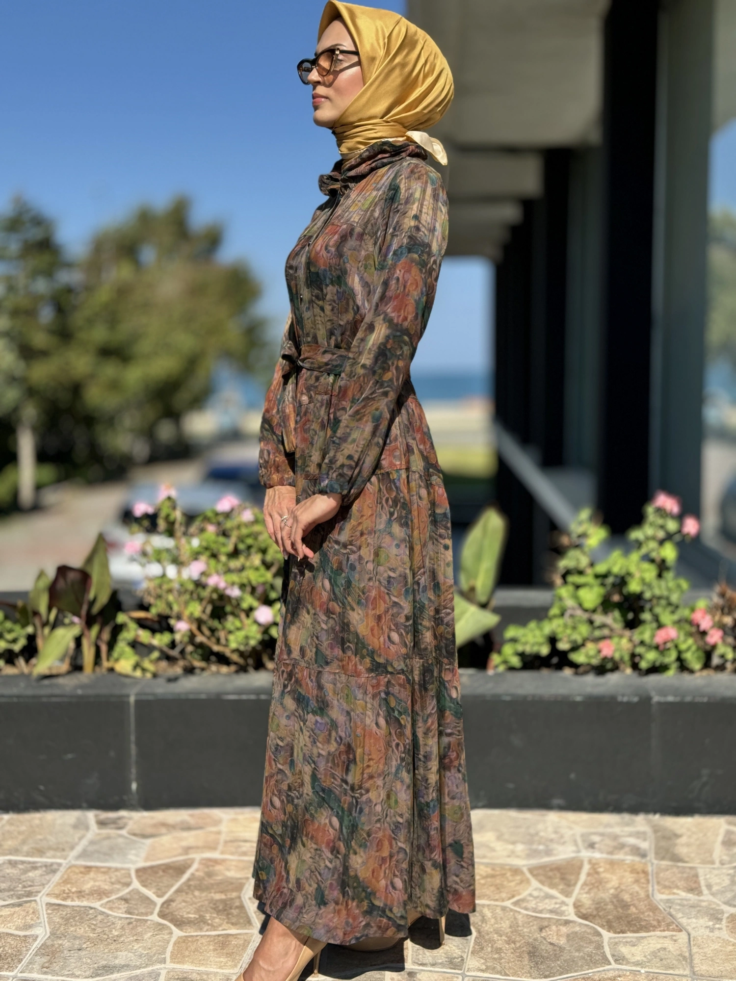 Misswhence Jakarlı Desenli İpek Gömlek Elbise 36515